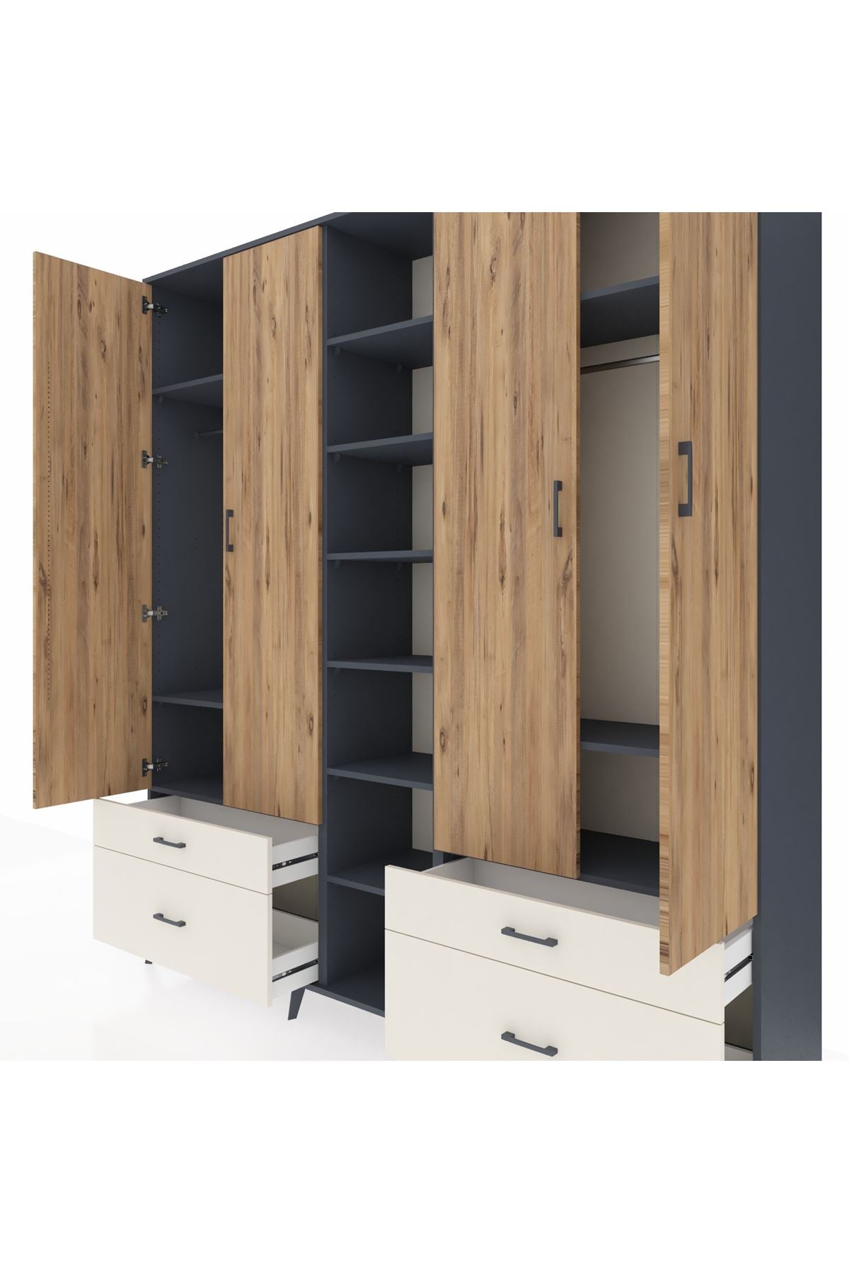 Hyperion Dolap 12 Raflı 4 Çekmeceli 2 Askılı 220x44x243 - S553M001V10B