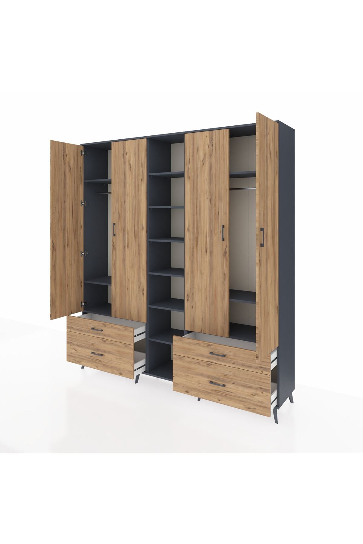 Hyperion Dolap 12 Raflı 4 Çekmeceli 2 Askılı 220x44x243 - S553M001V12B