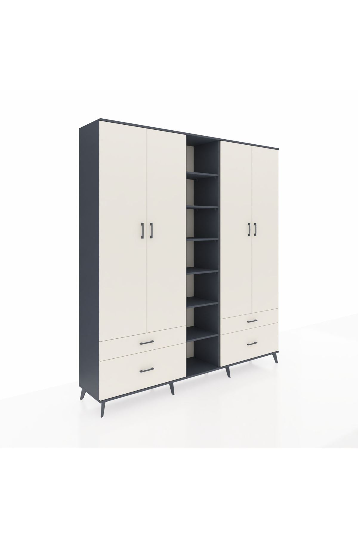 Hyperion Dolap 12 Raflı 4 Çekmeceli 2 Askılı 220x44x243 - S553M001V13B