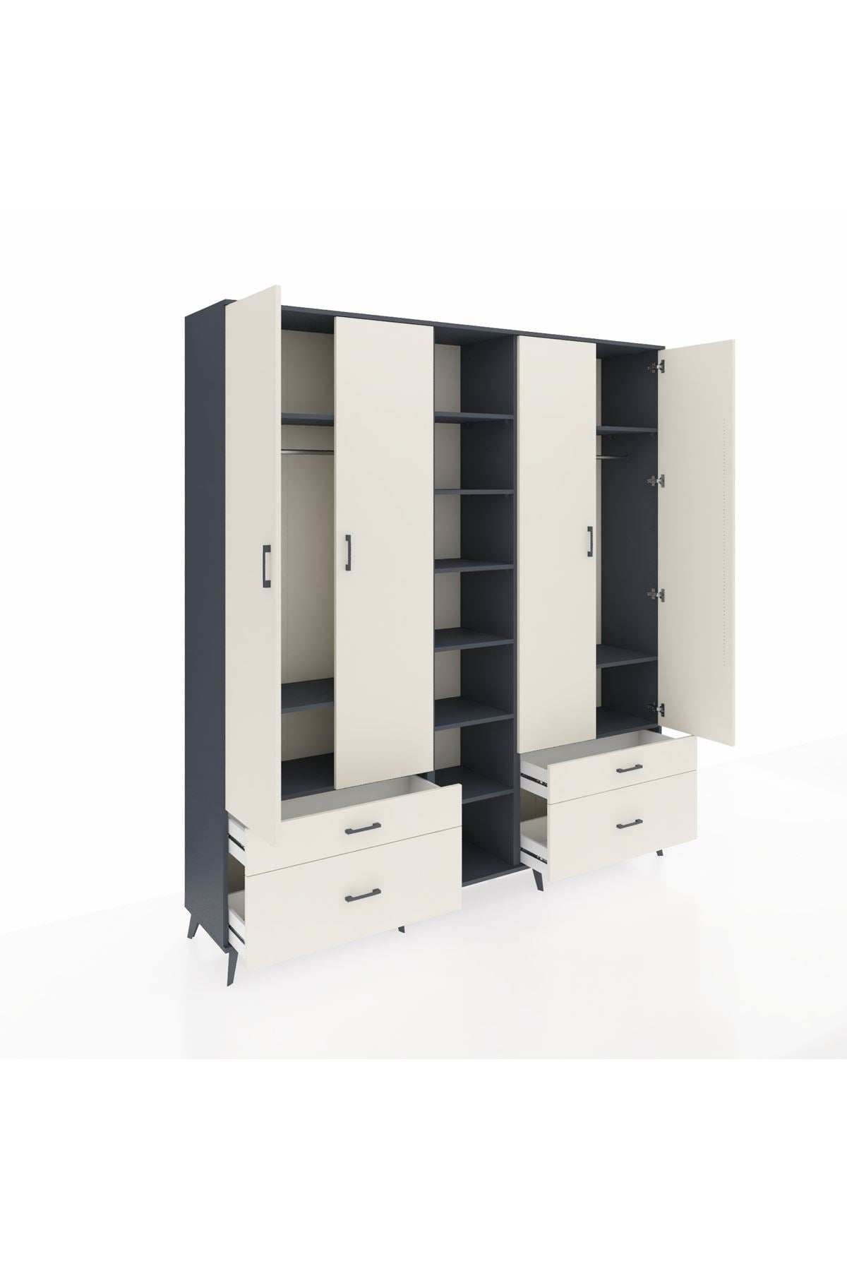 Hyperion Dolap 12 Raflı 4 Çekmeceli 2 Askılı 220x44x243 - S553M001V13B