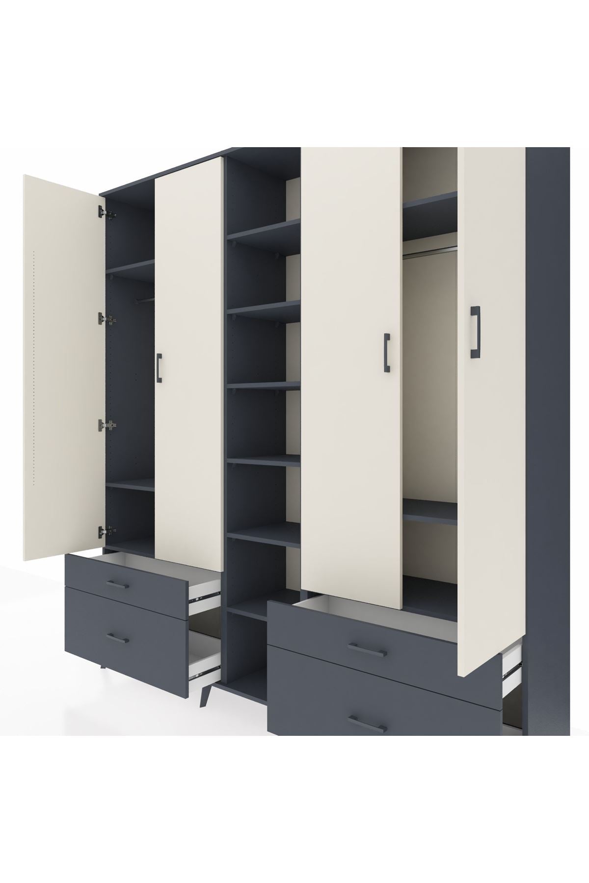 Hyperion Dolap 12 Raflı 4 Çekmeceli 2 Askılı 220x44x243 - S553M001V14B