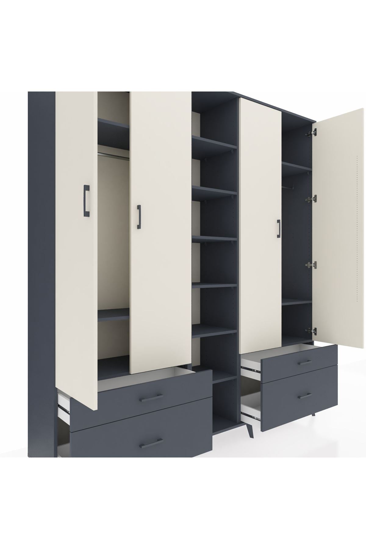 Hyperion Dolap 12 Raflı 4 Çekmeceli 2 Askılı 220x44x243 - S553M001V14B