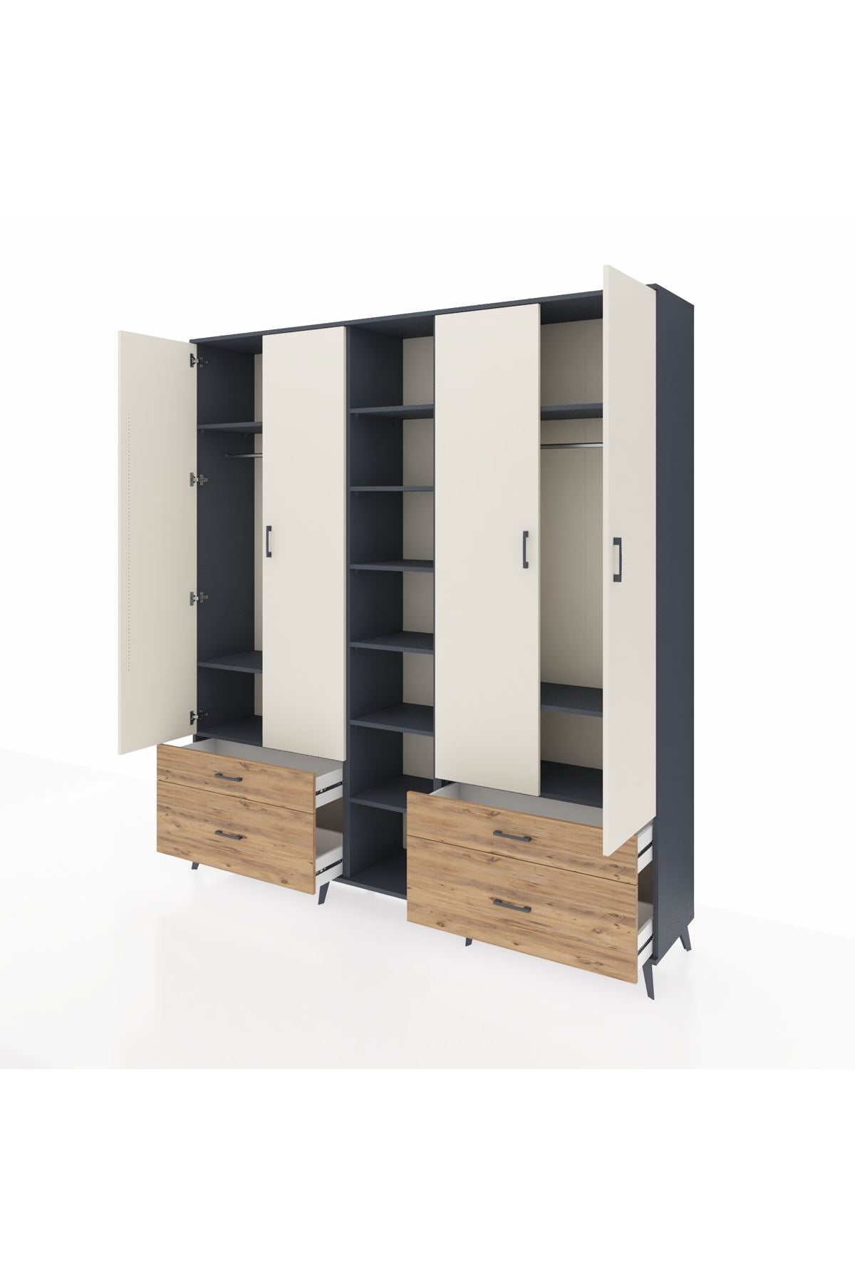 Hyperion Dolap 12 Raflı 4 Çekmeceli 2 Askılı 220x44x243 - S553M001V15B