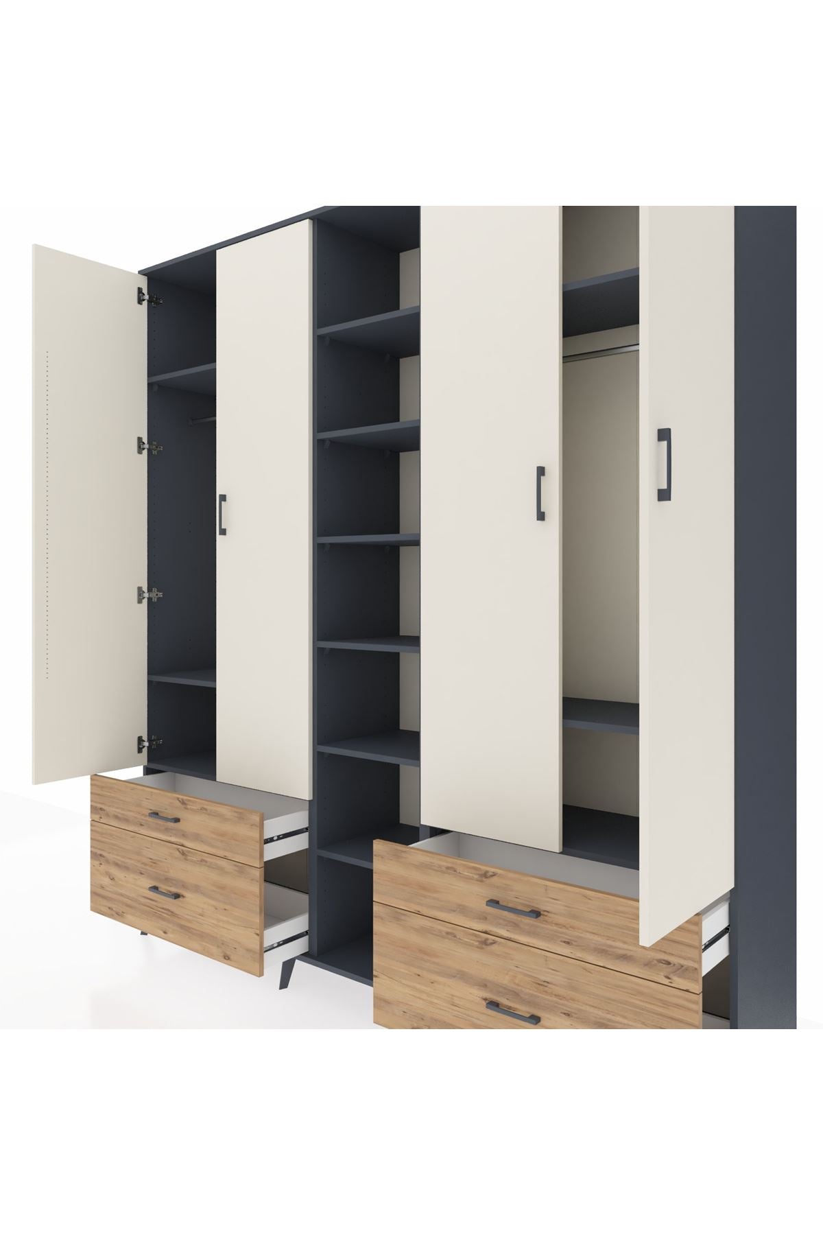 Hyperion Dolap 12 Raflı 4 Çekmeceli 2 Askılı 220x44x243 - S553M001V15B