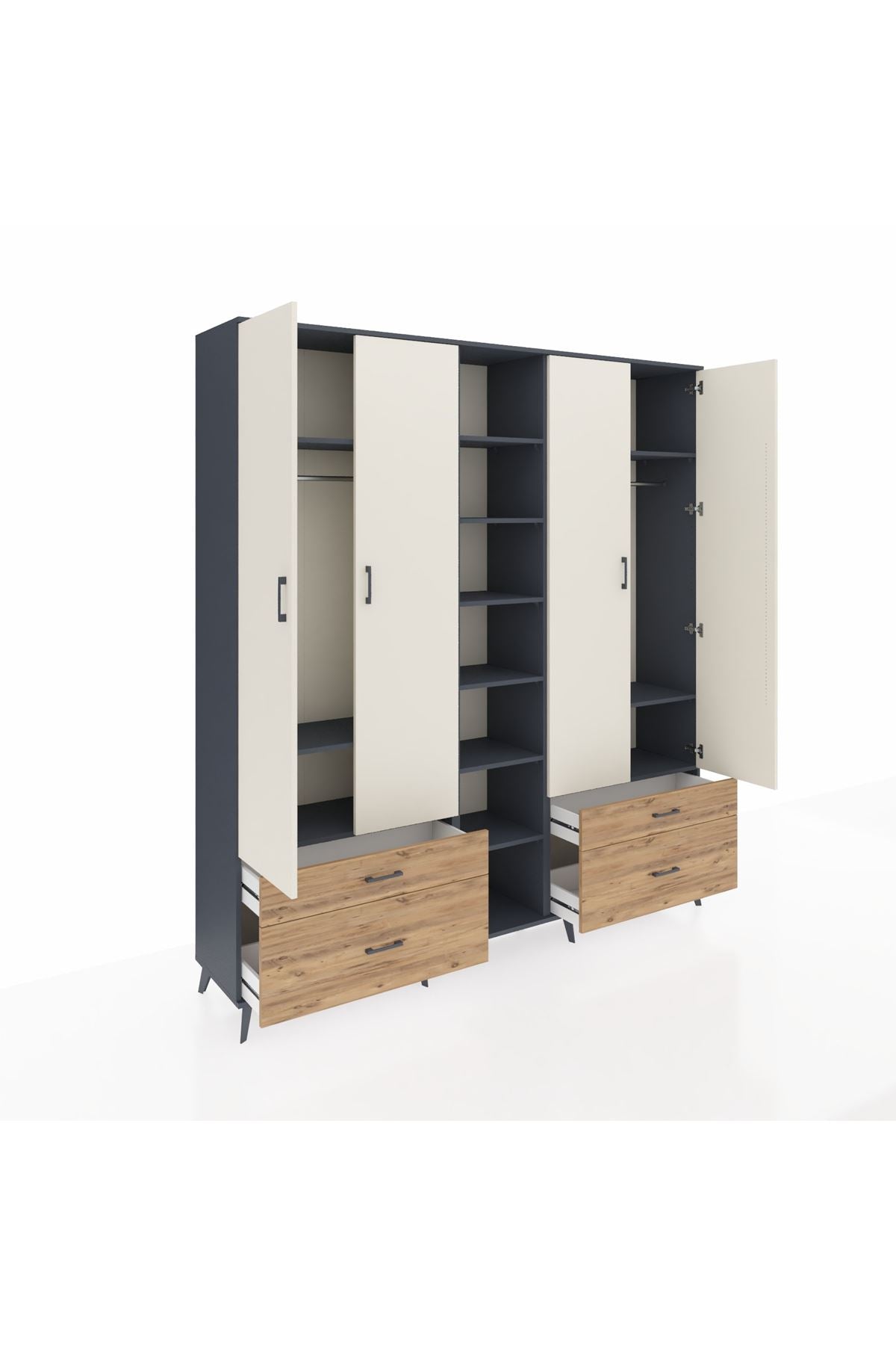 Hyperion Dolap 12 Raflı 4 Çekmeceli 2 Askılı 220x44x243 - S553M001V15B