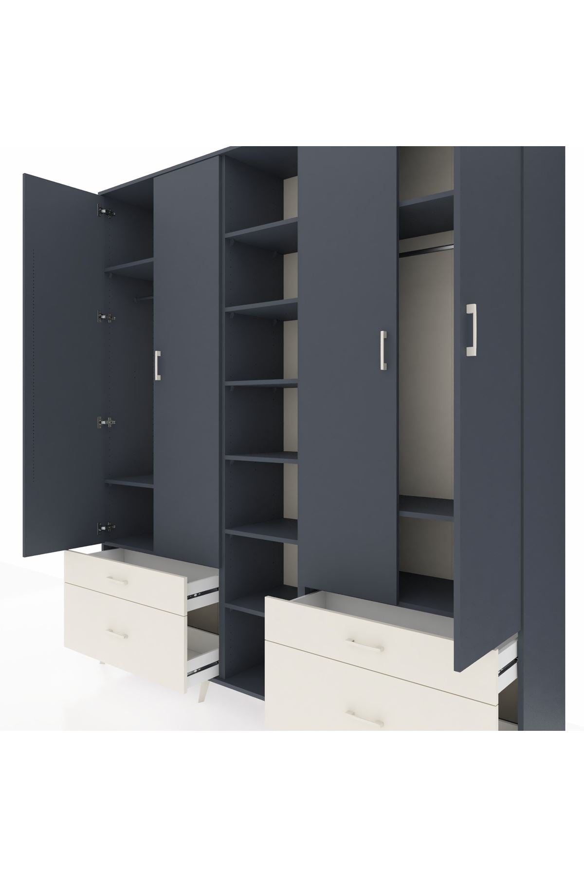 Hyperion Dolap 12 Raflı 4 Çekmeceli 2 Askılı 220x44x243 - S553M001V16B