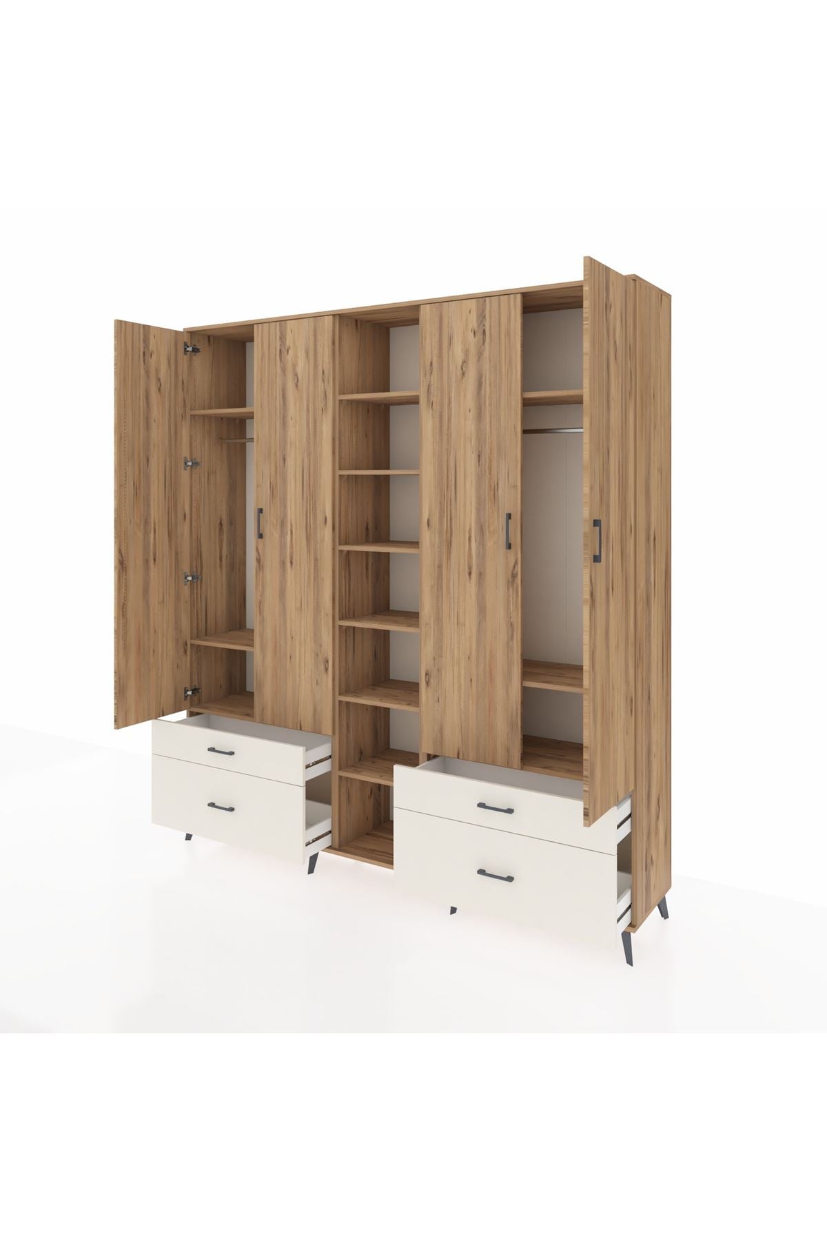 Hyperion Dolap 12 Raflı 4 Çekmeceli 2 Askılı 220x44x243 - S553M001V19B