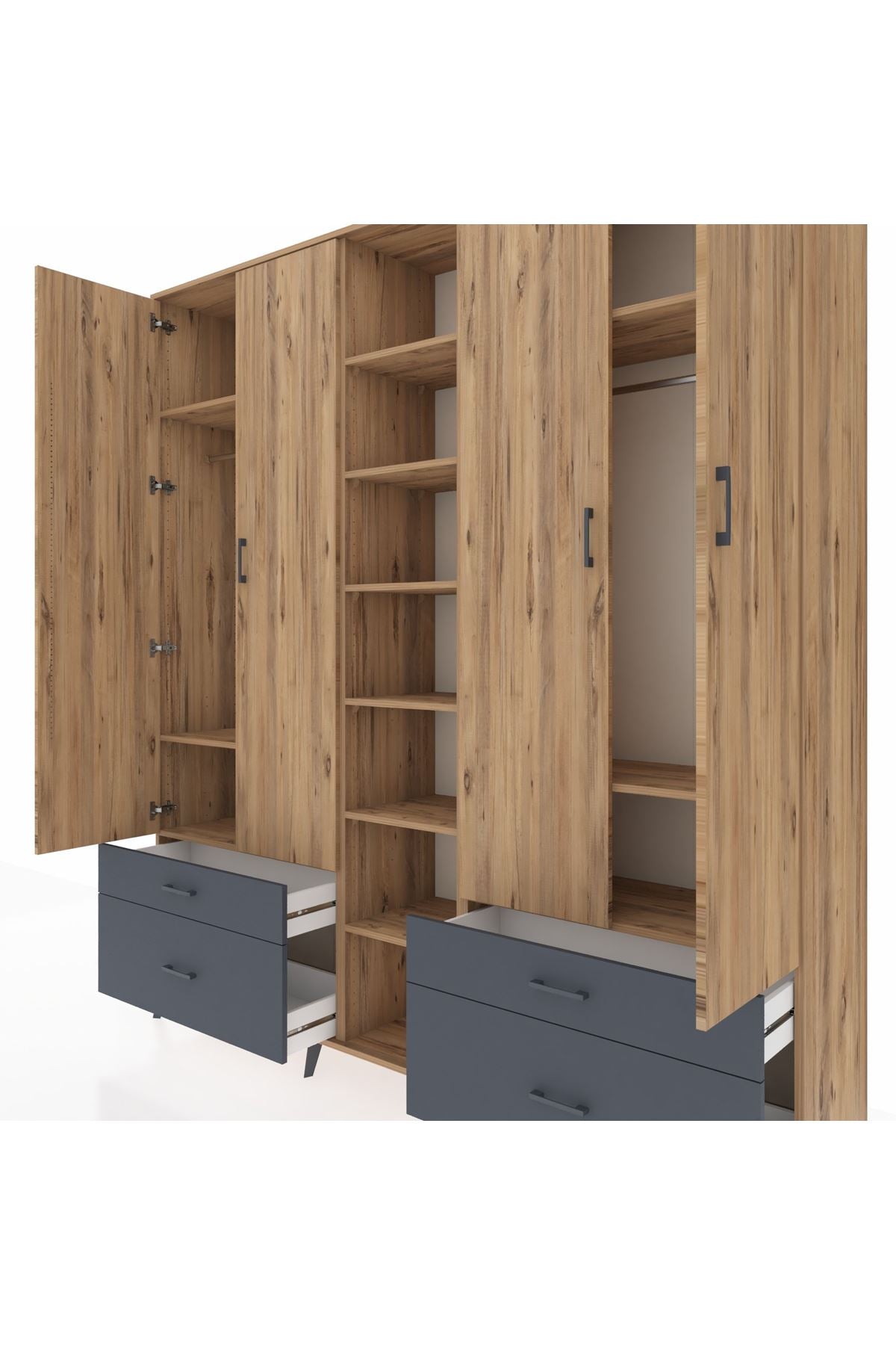 Hyperion Dolap 12 Raflı 4 Çekmeceli 2 Askılı 220x44x243 - S553M001V20B