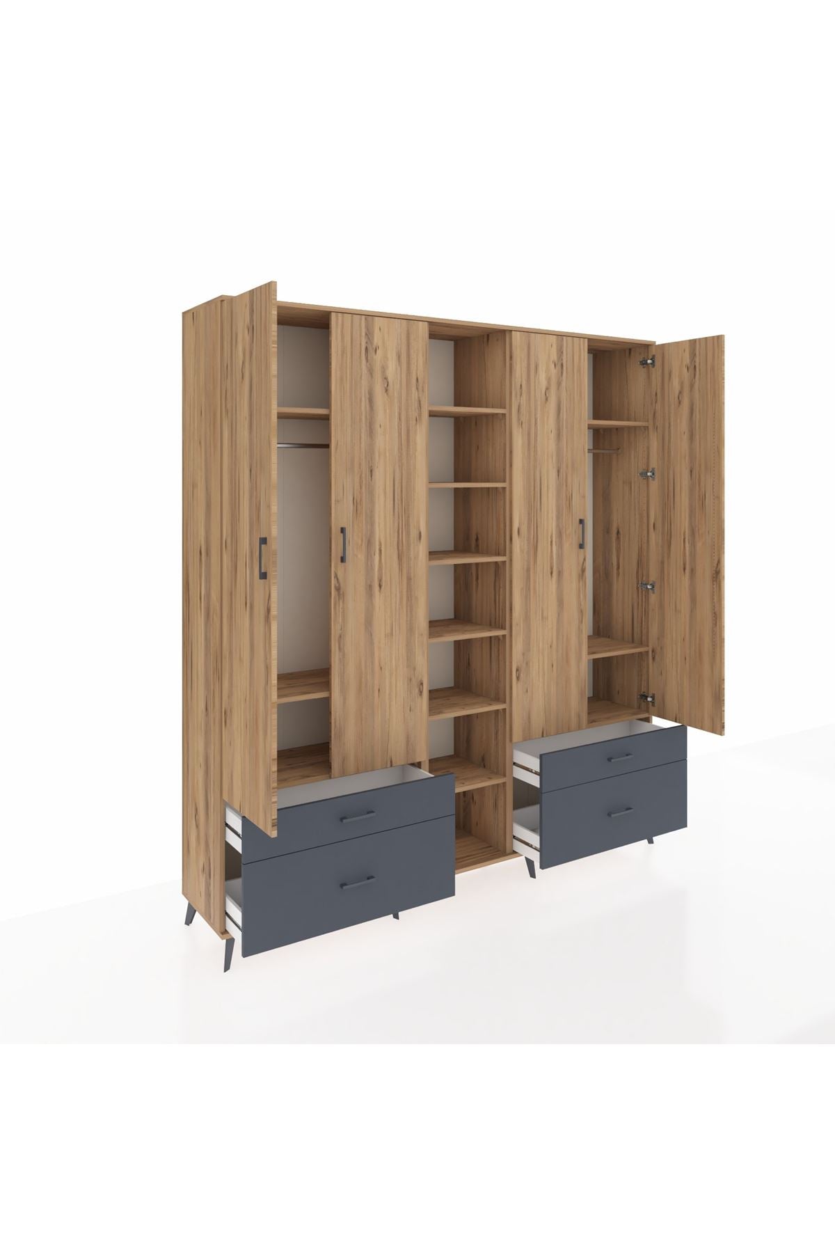 Hyperion Dolap 12 Raflı 4 Çekmeceli 2 Askılı 220x44x243 - S553M001V20B