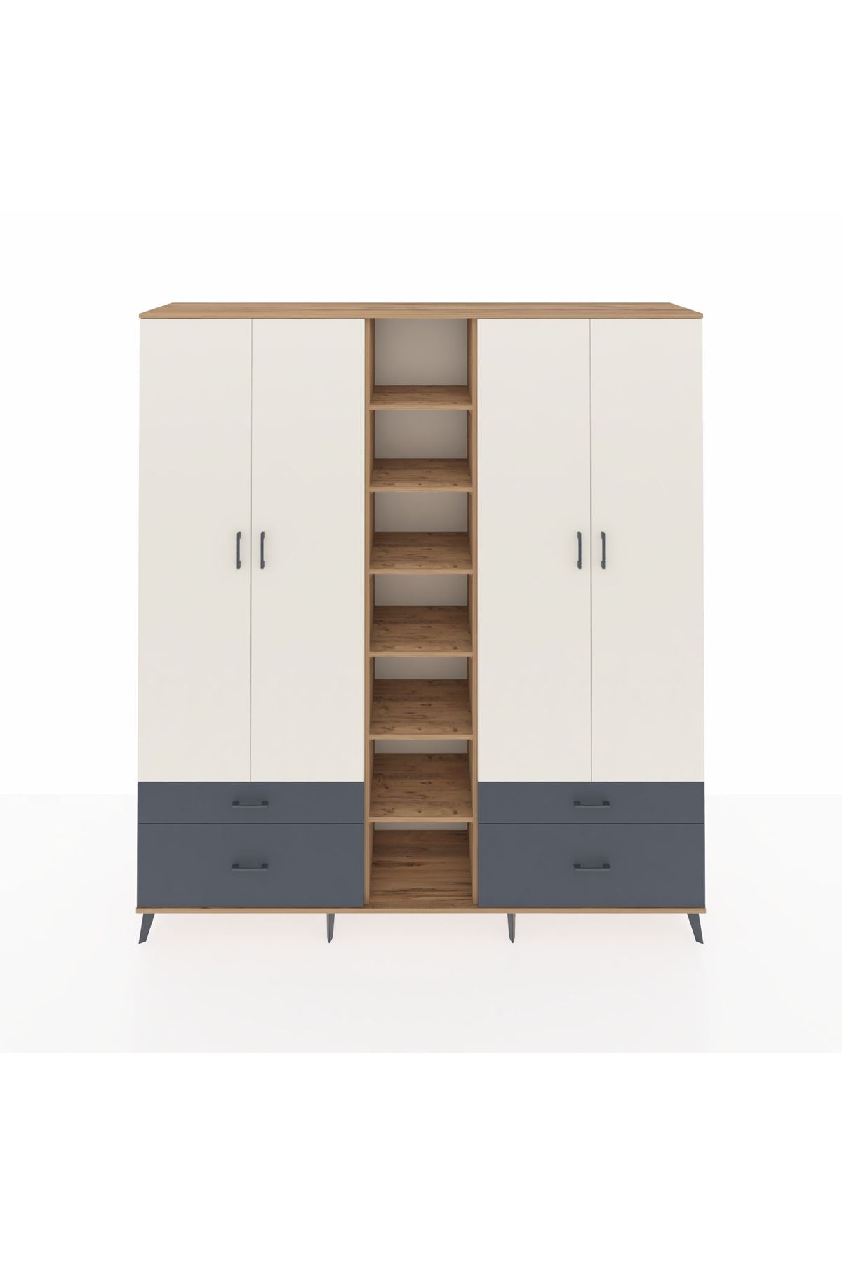 Hyperion Dolap 12 Raflı 4 Çekmeceli 2 Askılı 220x44x243 - S553M001V23B