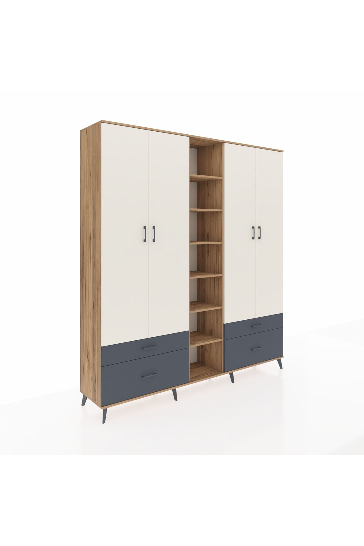 Hyperion Dolap 12 Raflı 4 Çekmeceli 2 Askılı 220x44x243 - S553M001V23B