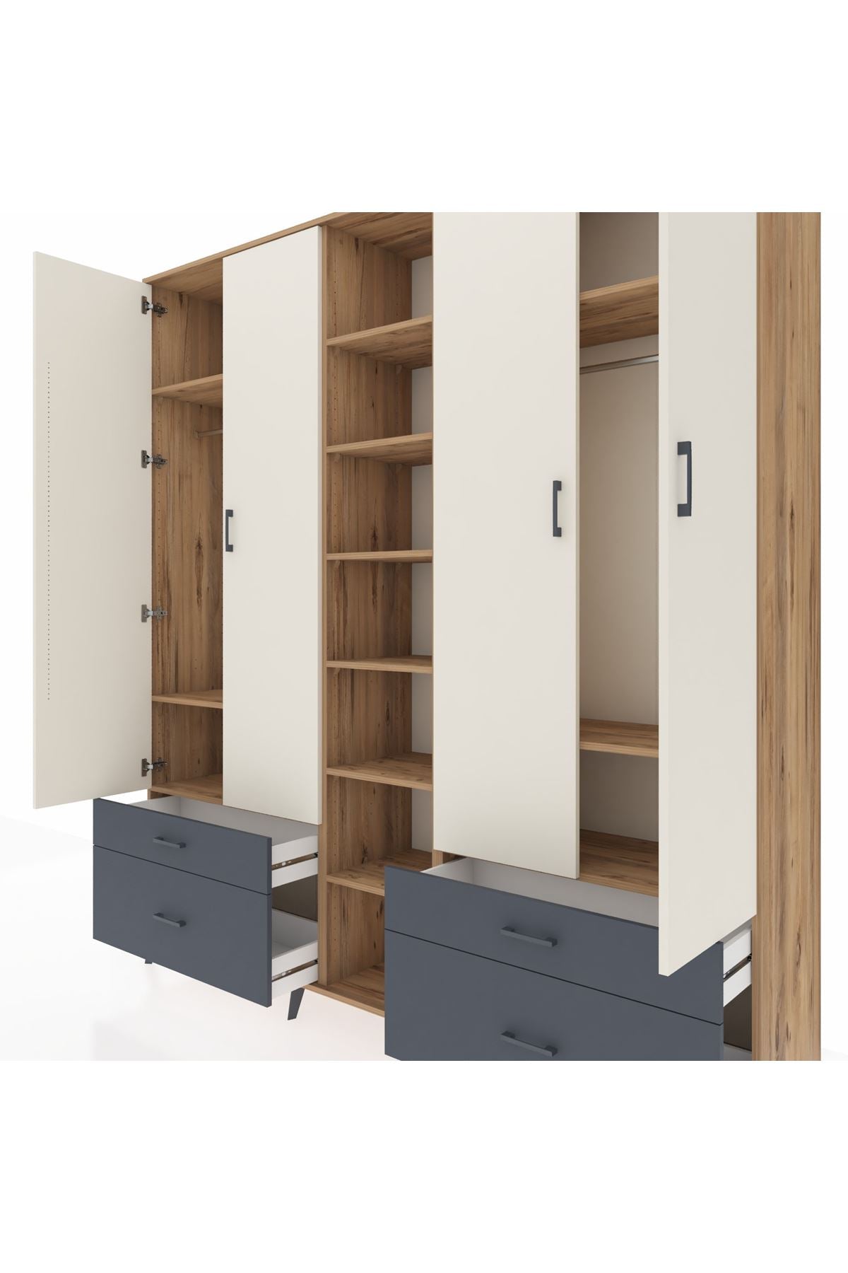 Hyperion Dolap 12 Raflı 4 Çekmeceli 2 Askılı 220x44x243 - S553M001V23B