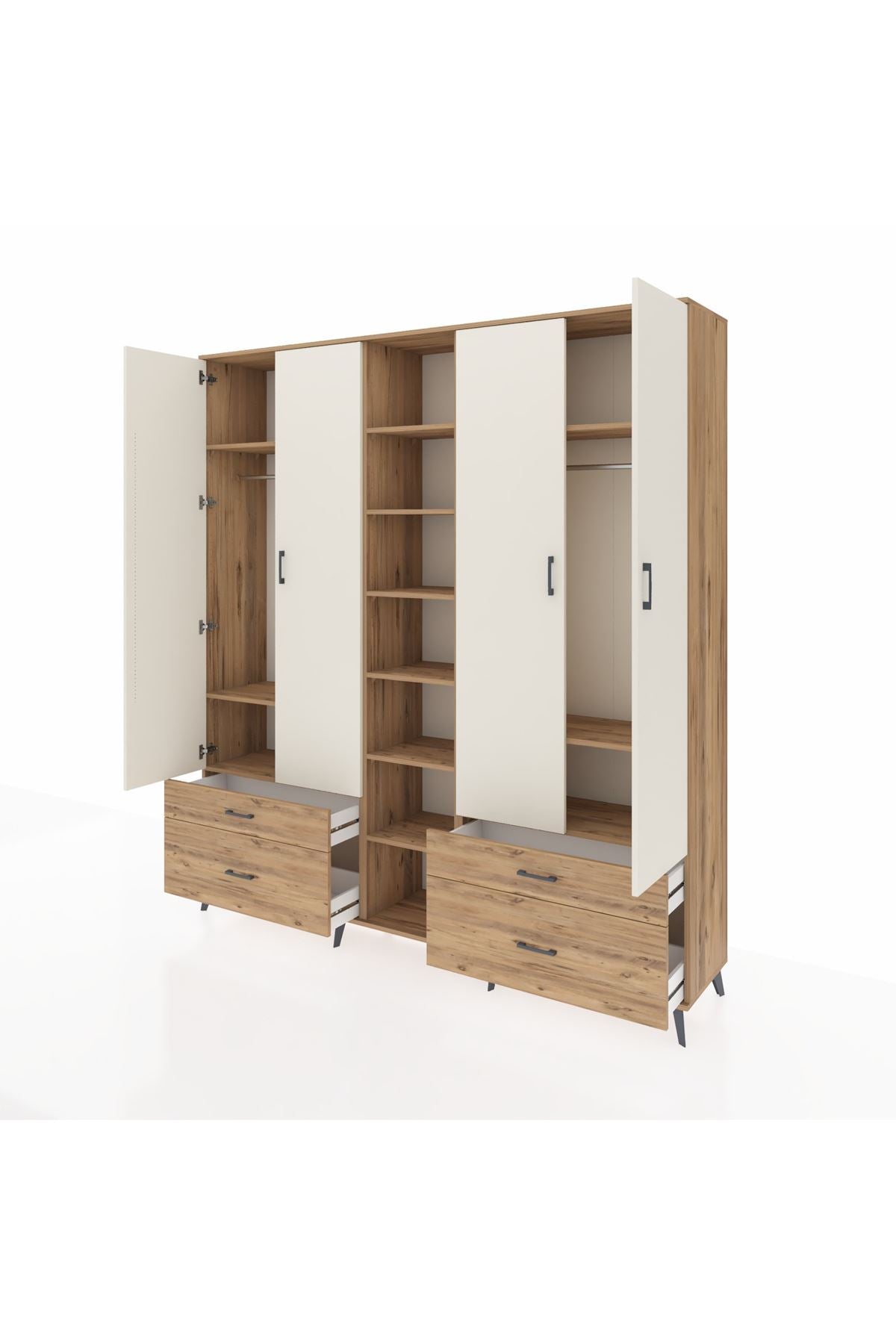 Hyperion Dolap 12 Raflı 4 Çekmeceli 2 Askılı 220x44x243 - S553M001V24B