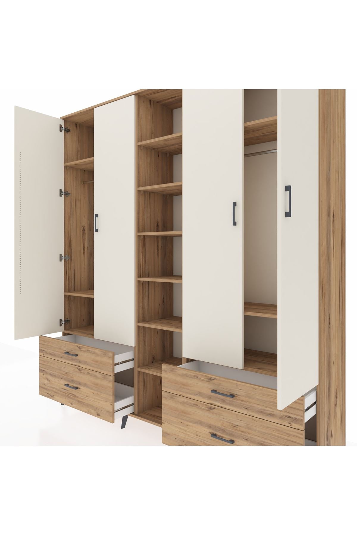 Hyperion Dolap 12 Raflı 4 Çekmeceli 2 Askılı 220x44x243 - S553M001V24B