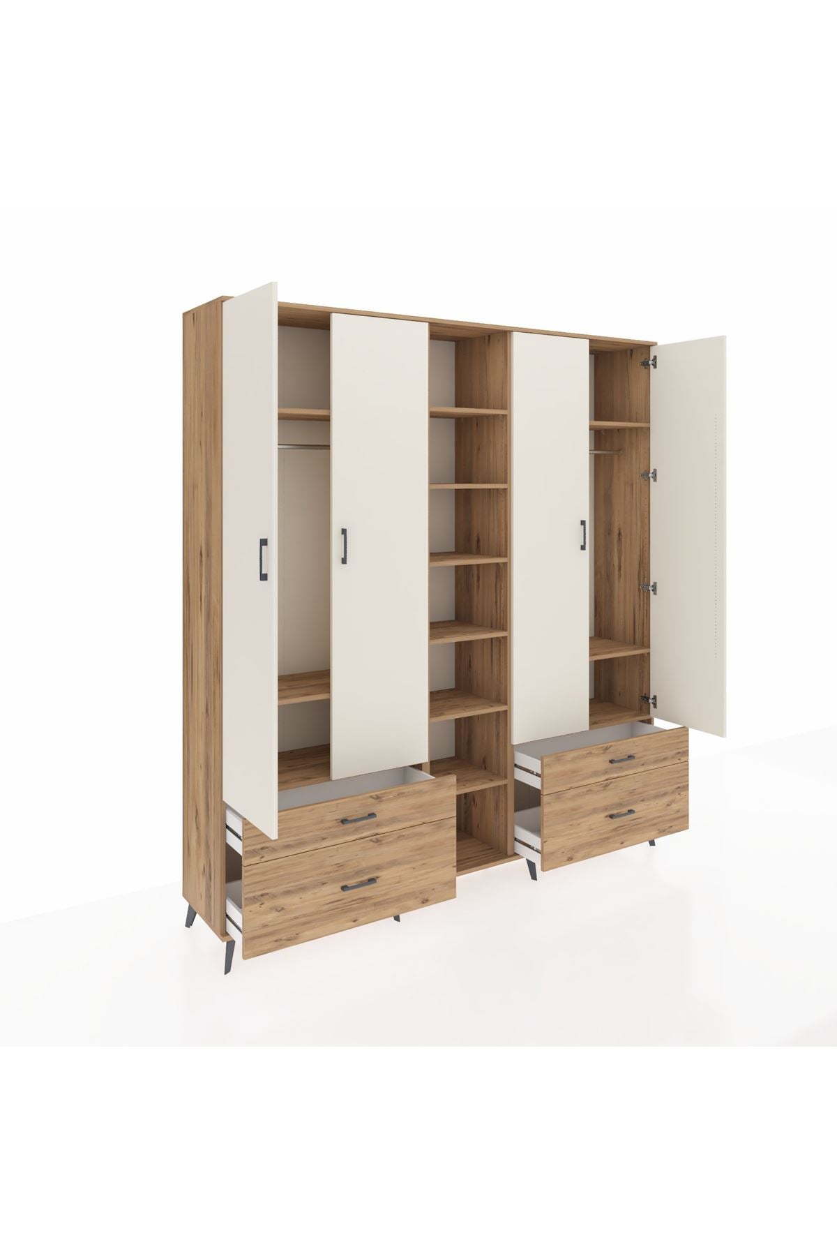 Hyperion Dolap 12 Raflı 4 Çekmeceli 2 Askılı 220x44x243 - S553M001V24B