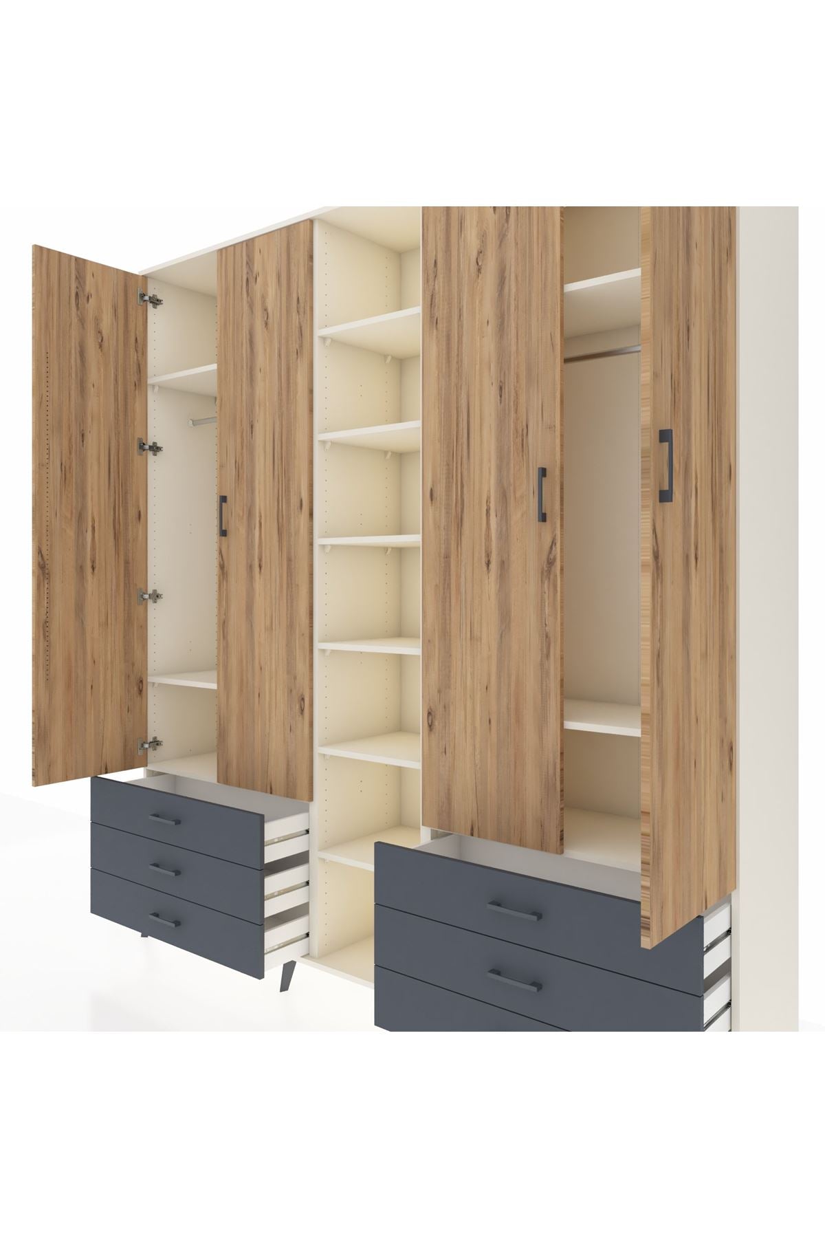 Hyperion Dolap 13 Raflı 6 Çekmeceli 2 Askılı 220x44x243 - S553M002V02B