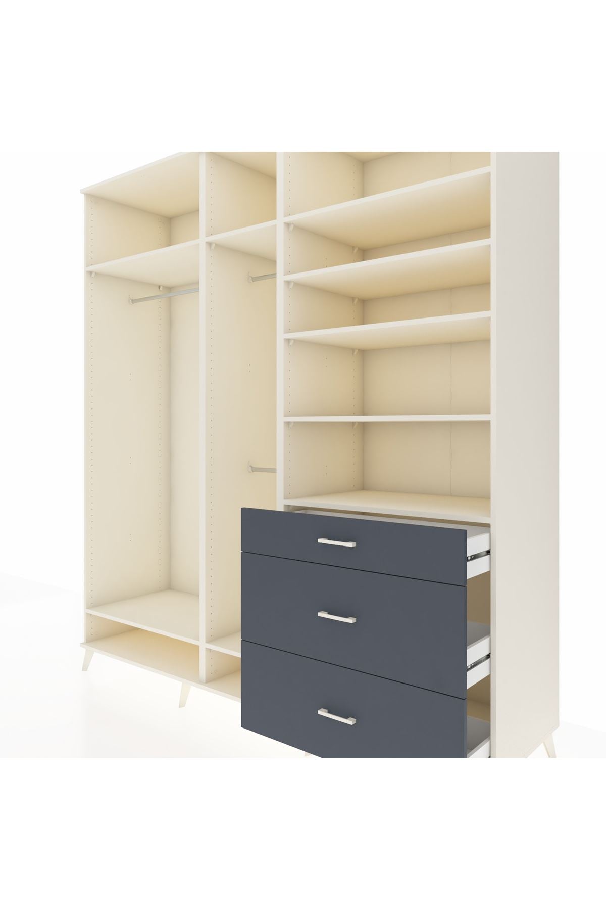 Kronos Dolap 9 Raflı 3 Çekmeceli 3 Askılı 220x59x243 Aytaşı-Aytaşı/Antrasit