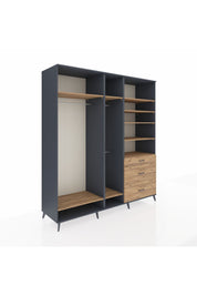 Kronos Dolap 9 Raflı 3 Çekmeceli 3 Askılı 220x59x243 Antrasit-Çam/Çam