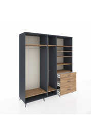 Kronos Dolap 9 Raflı 3 Çekmeceli 3 Askılı 220x59x243 Antrasit-Çam/Çam