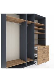 Kronos Dolap 9 Raflı 3 Çekmeceli 3 Askılı 220x59x243 Antrasit-Çam/Çam