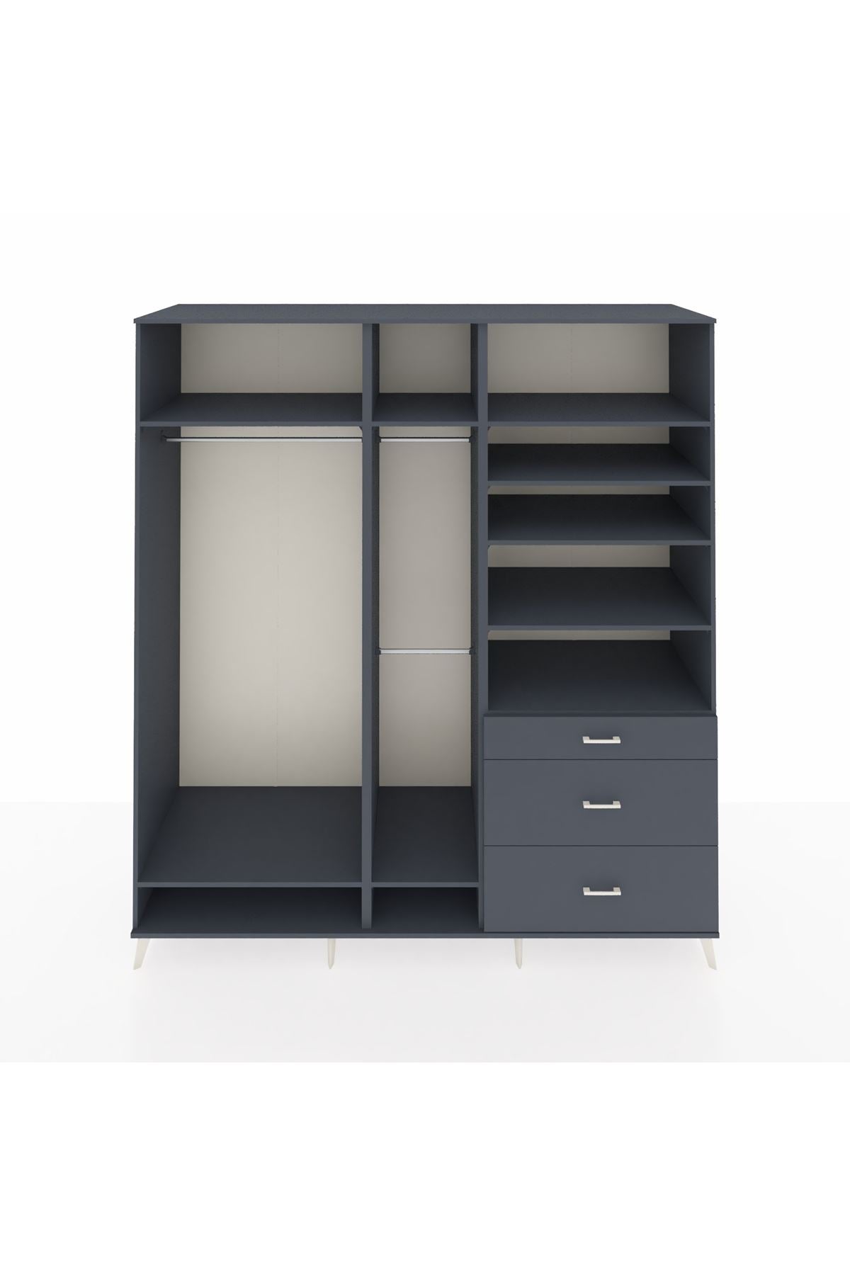 Kronos Dolap 9 Raflı 3 Çekmeceli 3 Askılı 220x59x243 Antrasit-Antrasit/Antrasit