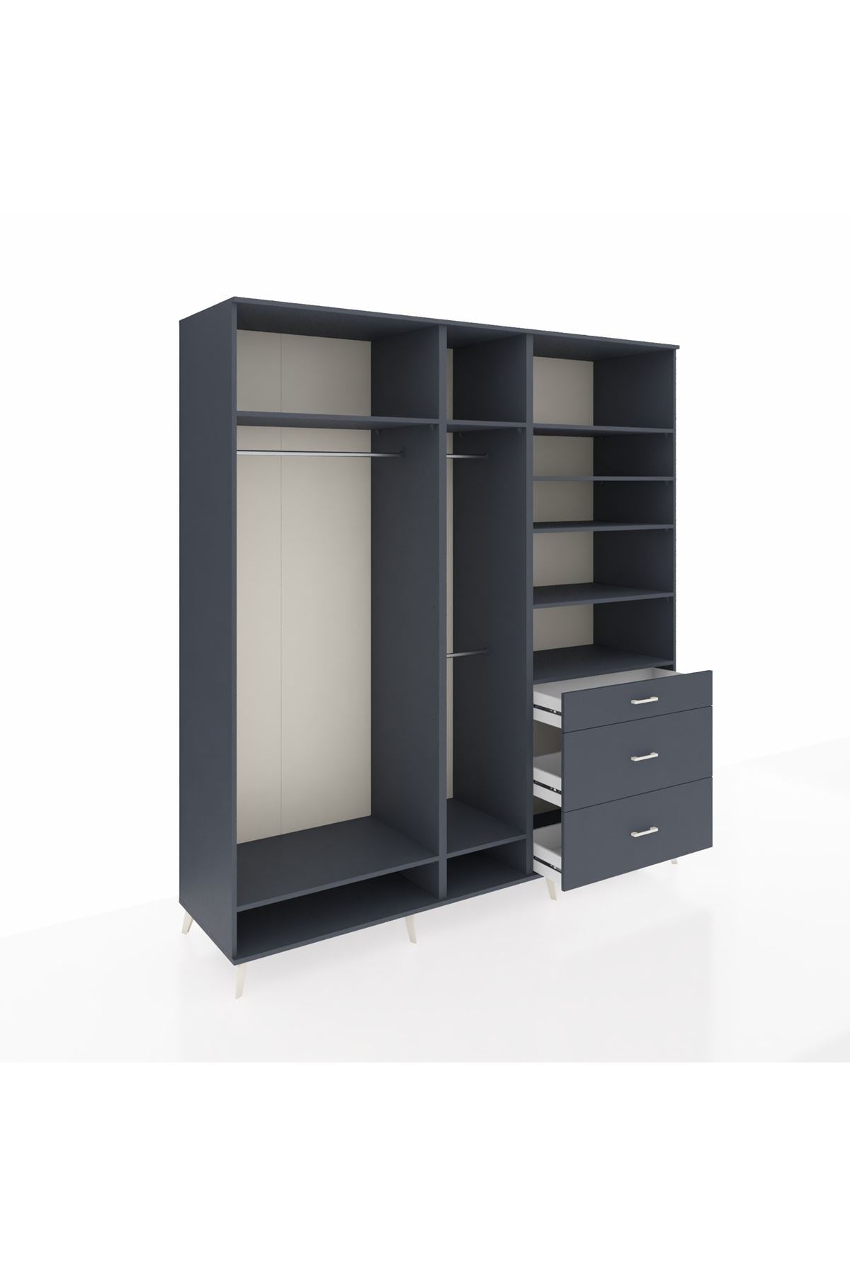 Kronos Dolap 9 Raflı 3 Çekmeceli 3 Askılı 220x59x243 Antrasit-Antrasit/Antrasit
