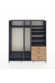 Kronos Dolap 9 Raflı 3 Çekmeceli 3 Askılı 220x59x243 Antrasit-Antrasit/Çam