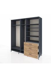 Kronos Dolap 9 Raflı 3 Çekmeceli 3 Askılı 220x59x243 Antrasit-Antrasit/Çam