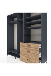 Kronos Dolap 9 Raflı 3 Çekmeceli 3 Askılı 220x59x243 Antrasit-Antrasit/Çam