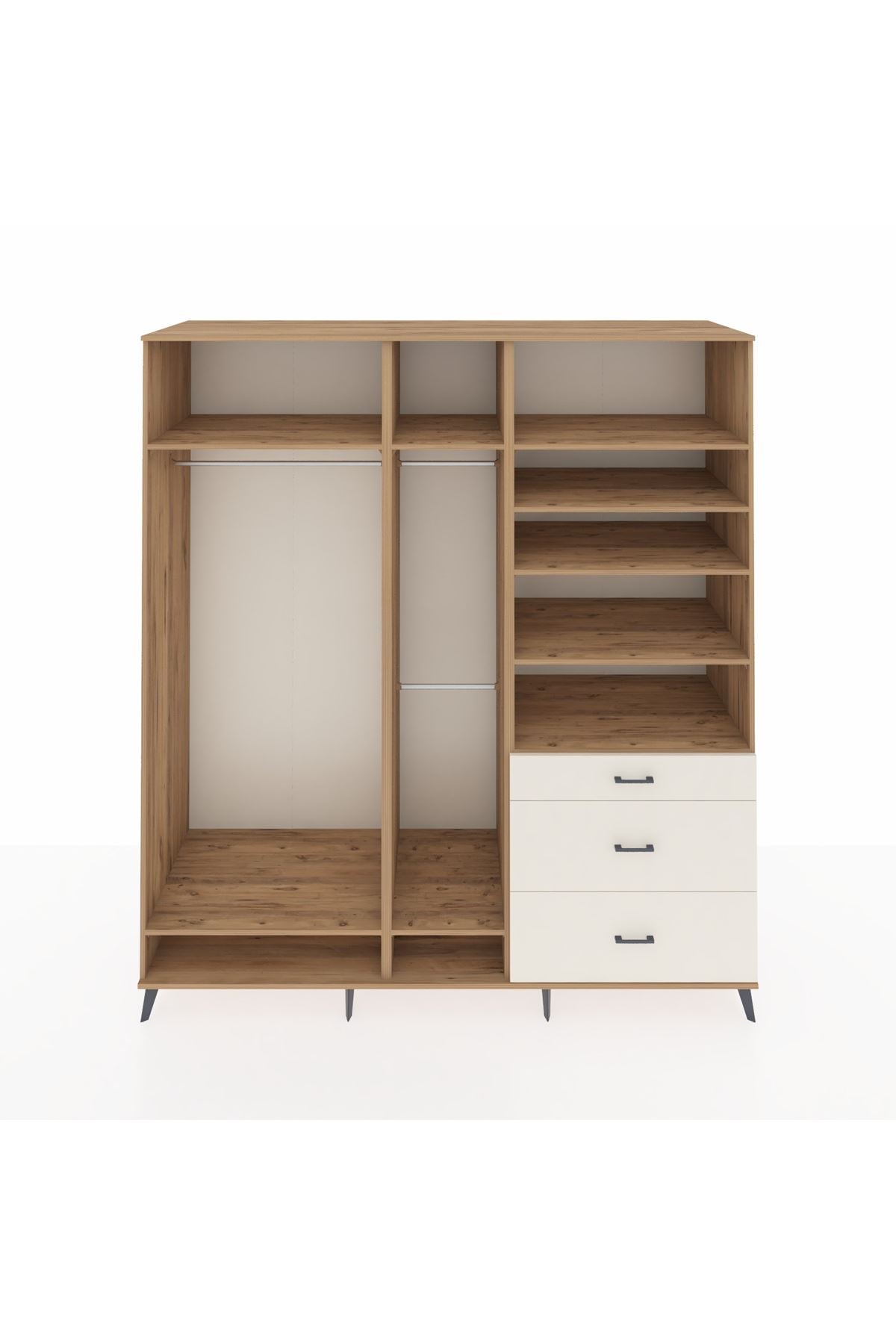 Kronos Dolap 9 Raflı 3 Çekmeceli 3 Askılı 220x59x243 Çam-Çam/Aytaşı