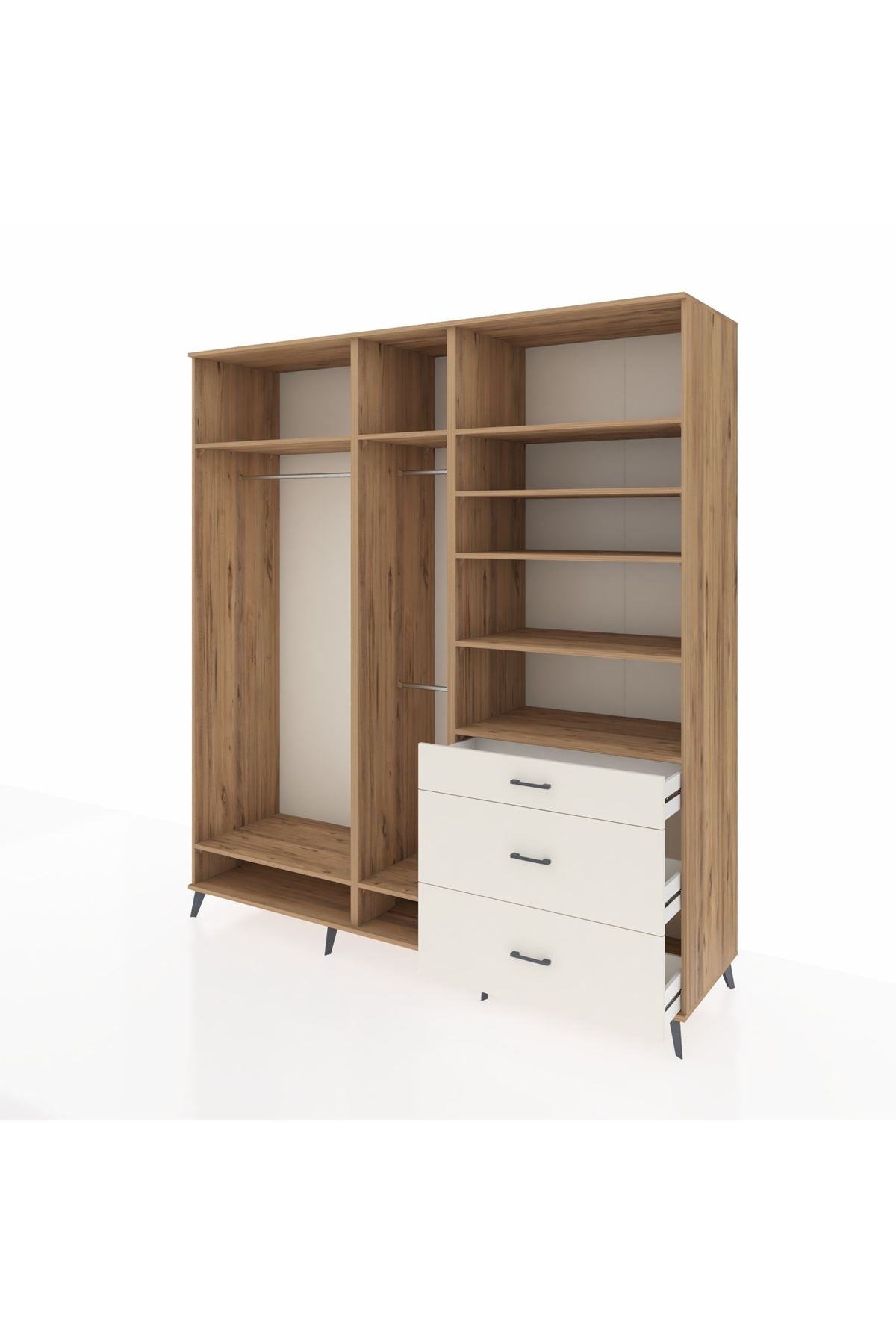 Kronos Dolap 9 Raflı 3 Çekmeceli 3 Askılı 220x59x243 Çam-Çam/Aytaşı
