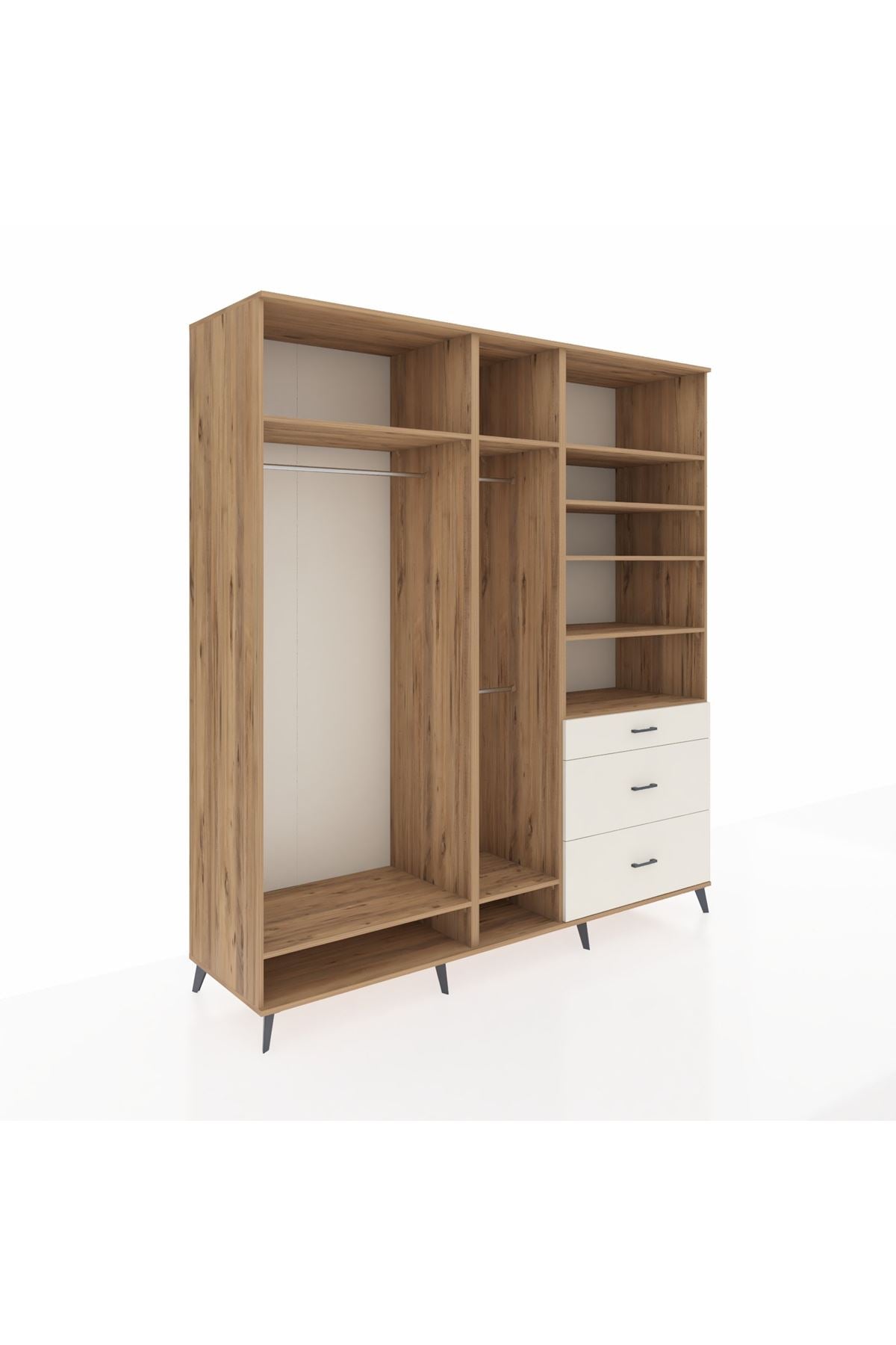 Kronos Dolap 9 Raflı 3 Çekmeceli 3 Askılı 220x59x243 Çam-Çam/Aytaşı