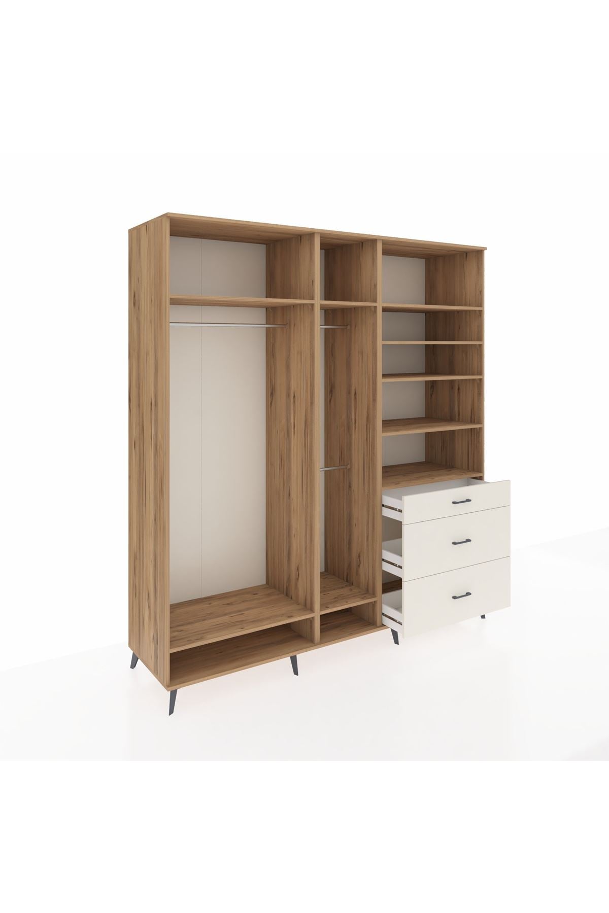 Kronos Dolap 9 Raflı 3 Çekmeceli 3 Askılı 220x59x243 Çam-Çam/Aytaşı