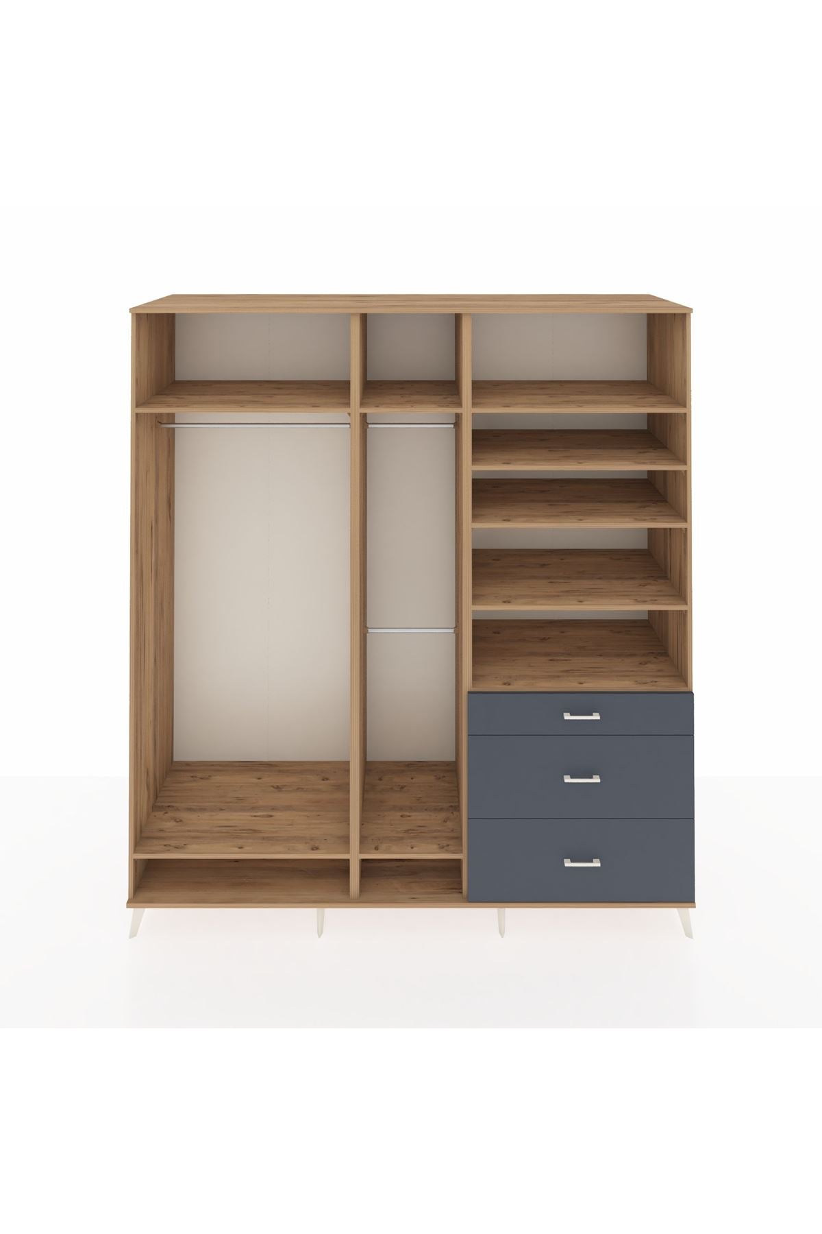 Kronos Dolap 9 Raflı 3 Çekmeceli 3 Askılı 220x59x243 Çam-Çam/Antrasit