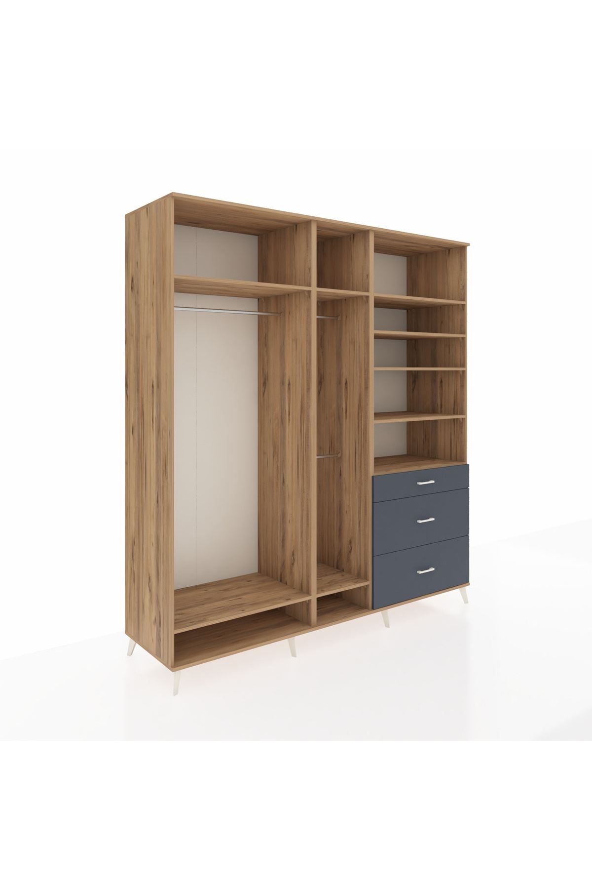 Kronos Dolap 9 Raflı 3 Çekmeceli 3 Askılı 220x59x243 Çam-Çam/Antrasit