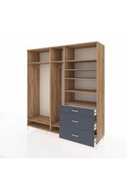 Kronos Dolap 9 Raflı 3 Çekmeceli 3 Askılı 220x59x243 Çam-Çam/Antrasit