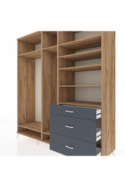 Kronos Dolap 9 Raflı 3 Çekmeceli 3 Askılı 220x59x243 Çam-Çam/Antrasit