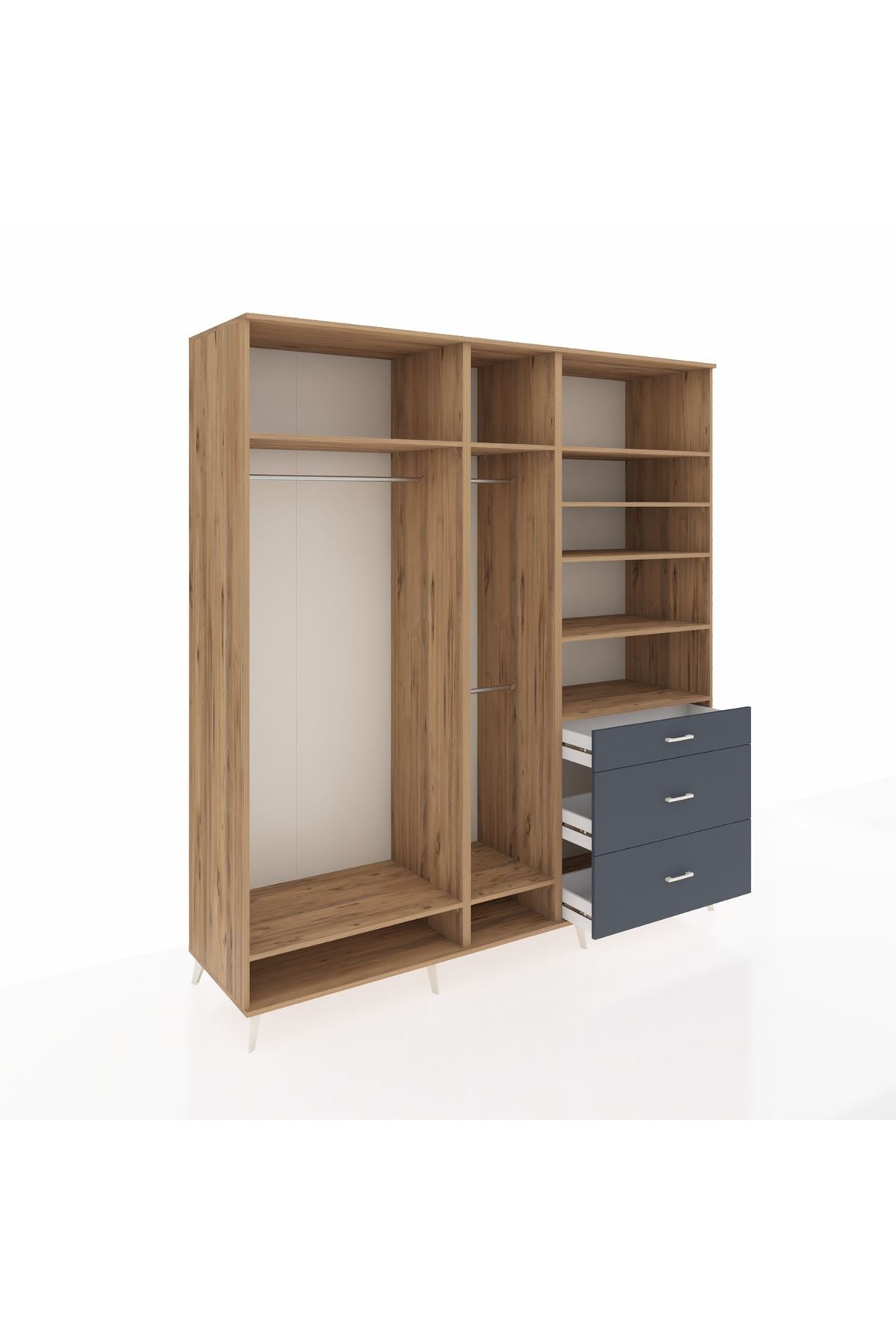 Kronos Dolap 9 Raflı 3 Çekmeceli 3 Askılı 220x59x243 Çam-Çam/Antrasit