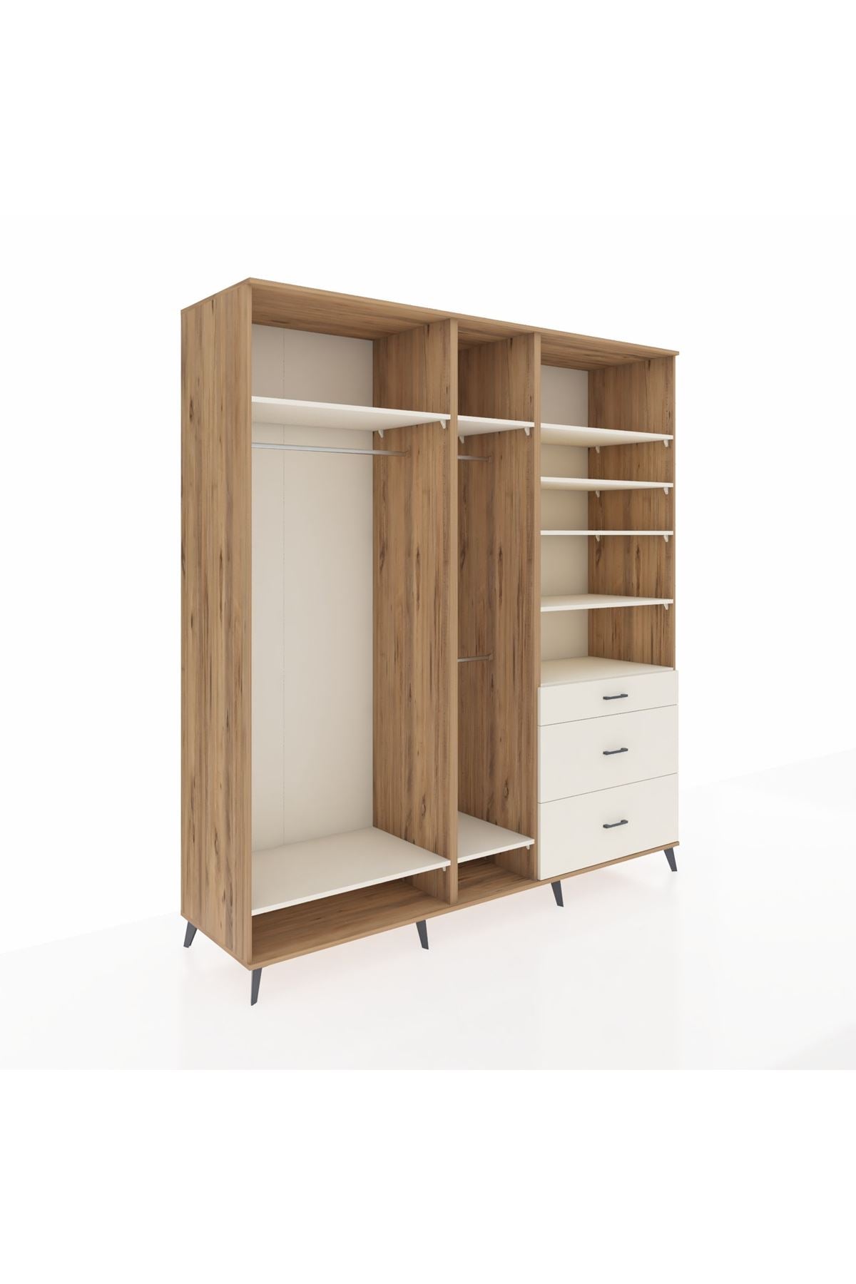 Kronos Dolap 9 Raflı 3 Çekmeceli 3 Askılı 220x59x243 Çam-Aytaşı/Aytaşı