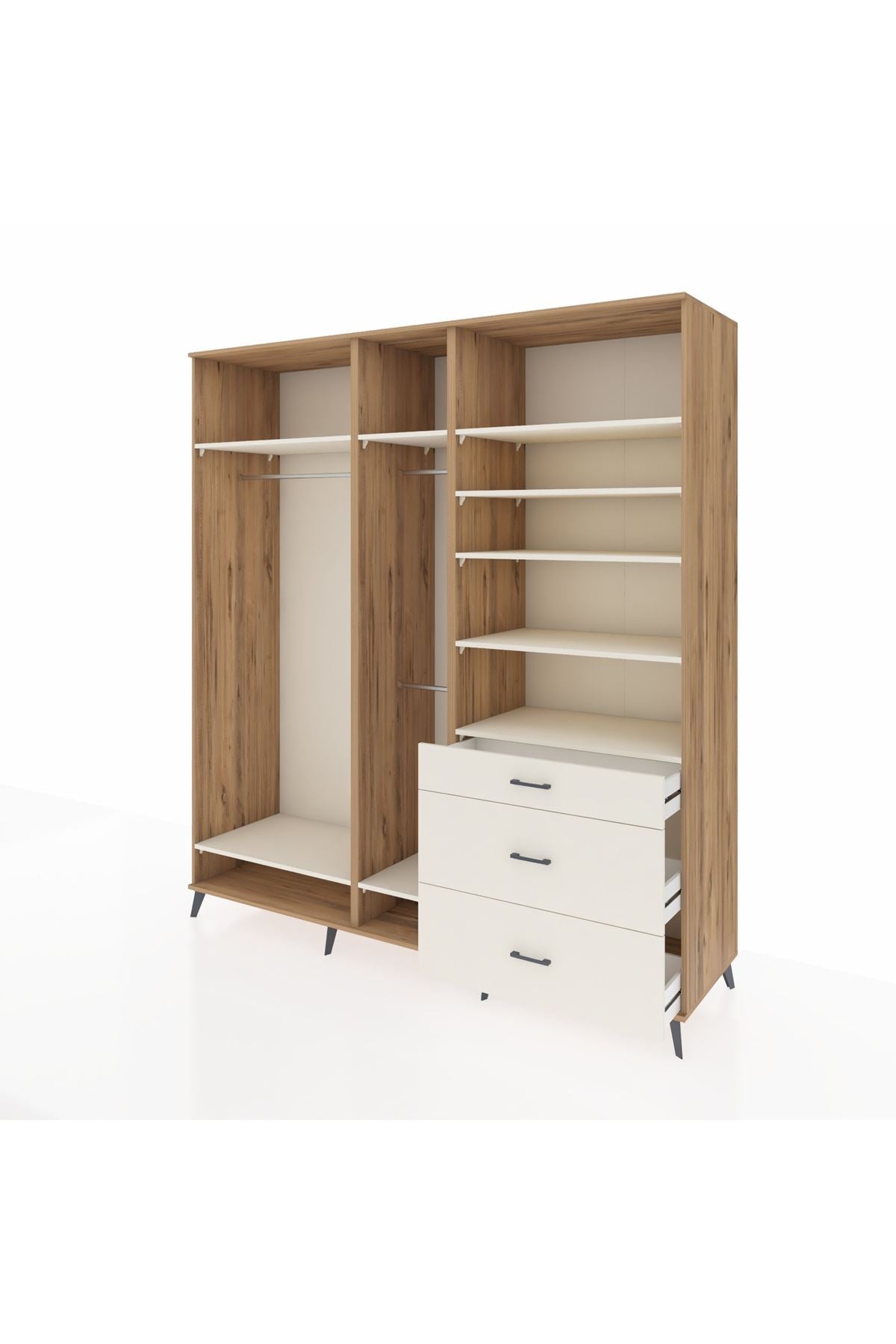 Kronos Dolap 9 Raflı 3 Çekmeceli 3 Askılı 220x59x243 Çam-Aytaşı/Aytaşı