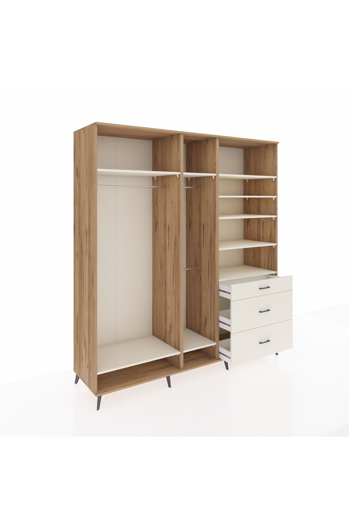 Kronos Dolap 9 Raflı 3 Çekmeceli 3 Askılı 220x59x243 Çam-Aytaşı/Aytaşı