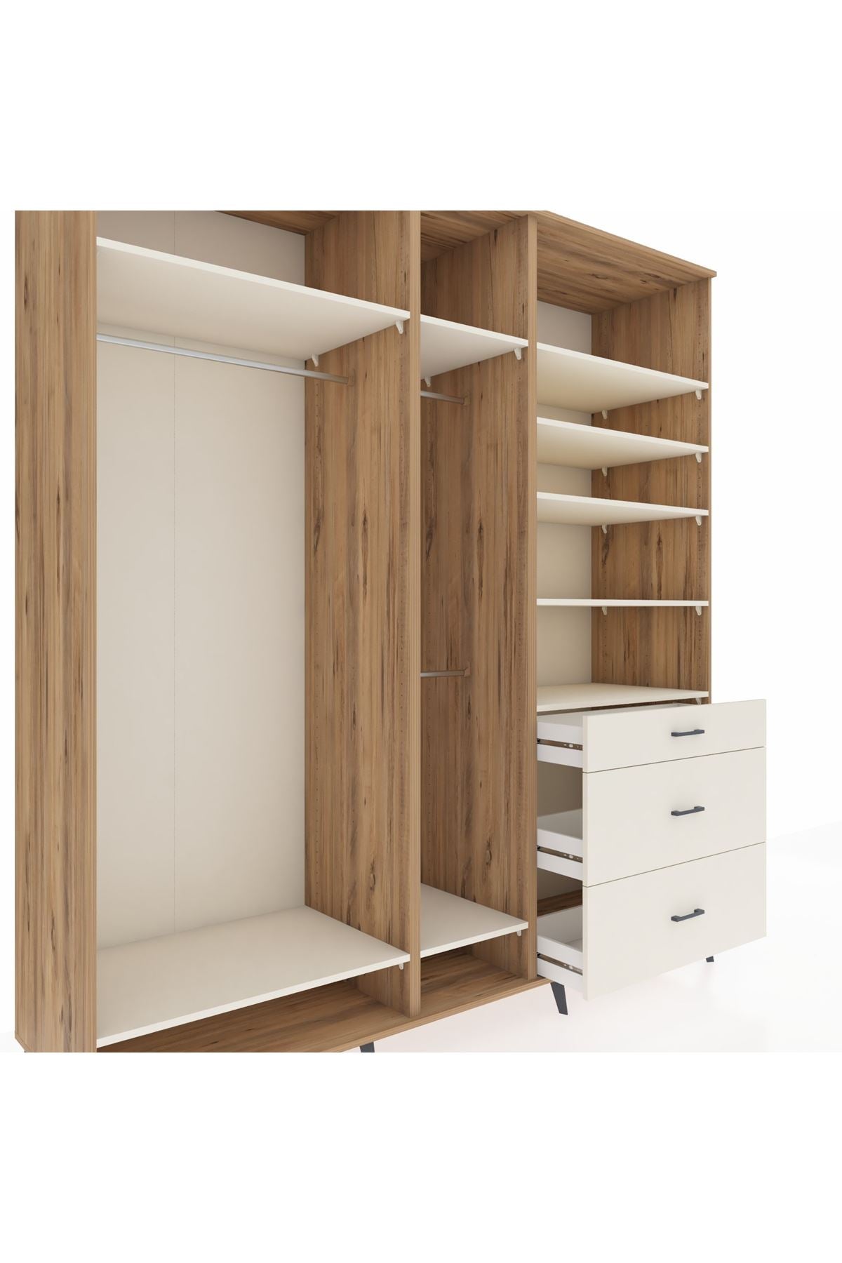 Kronos Dolap 9 Raflı 3 Çekmeceli 3 Askılı 220x59x243 Çam-Aytaşı/Aytaşı