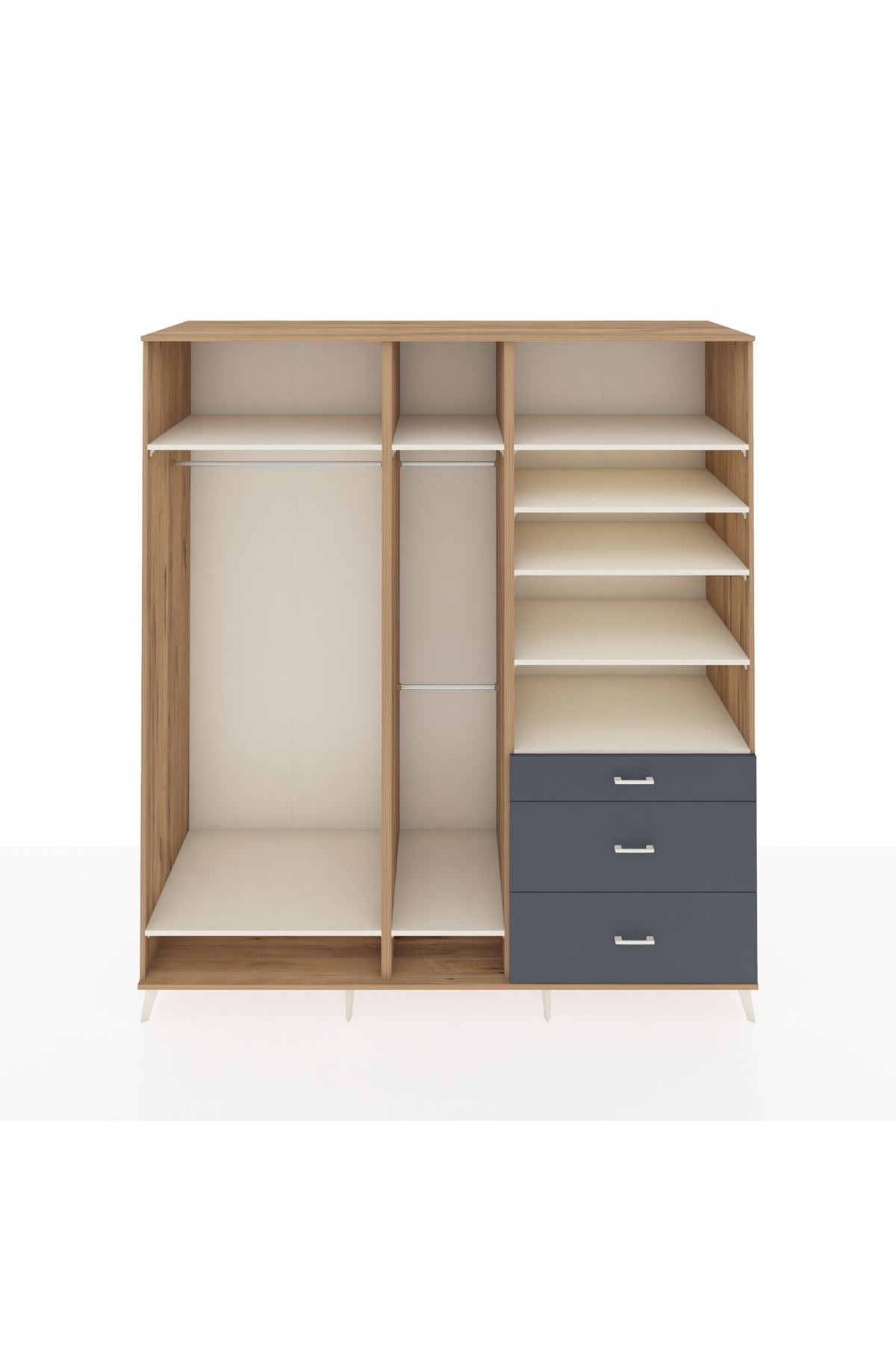 Kronos Dolap 9 Raflı 3 Çekmeceli 3 Askılı 220x59x243 Çam-Aytaşı/Antrasit