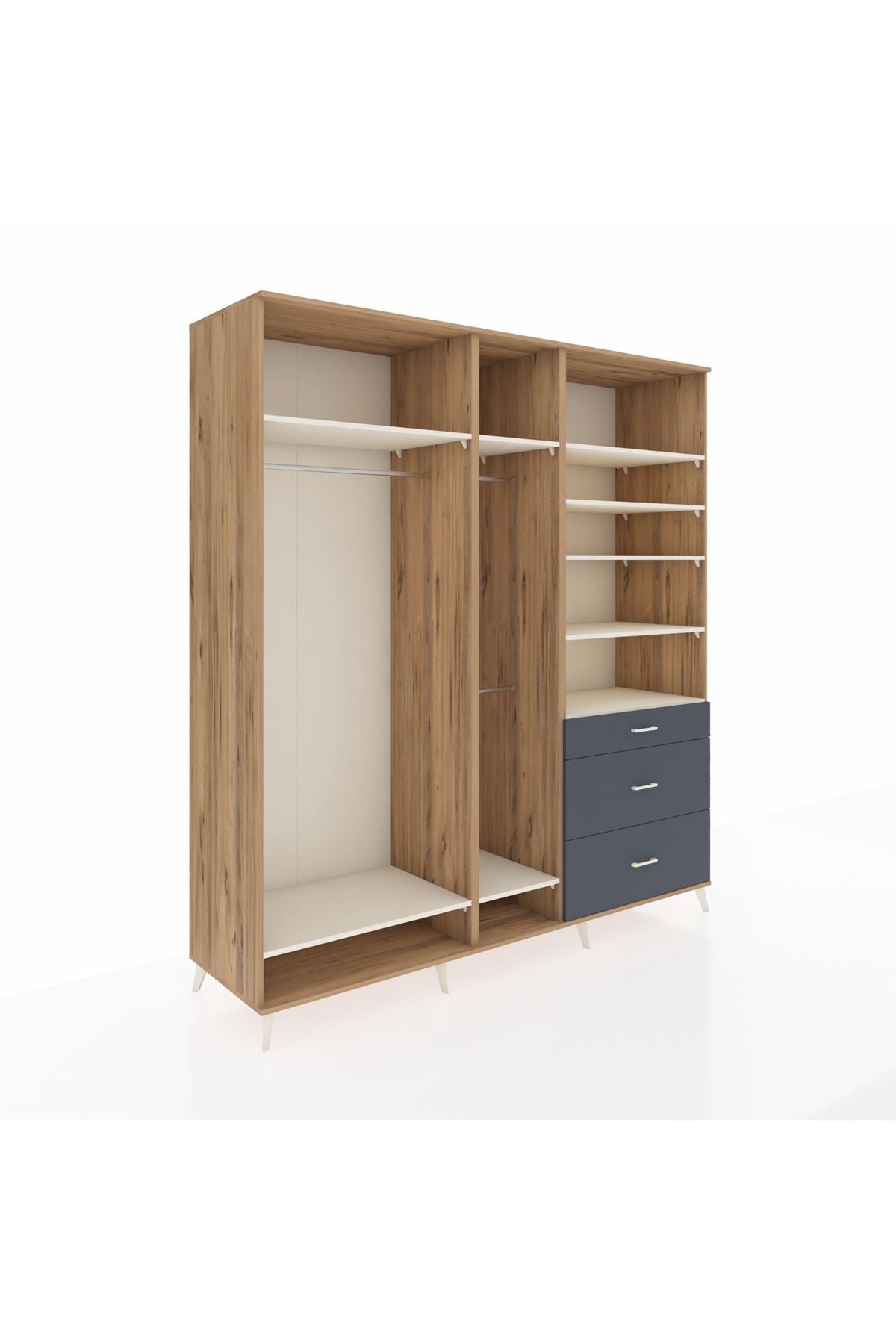 Kronos Dolap 9 Raflı 3 Çekmeceli 3 Askılı 220x59x243 Çam-Aytaşı/Antrasit