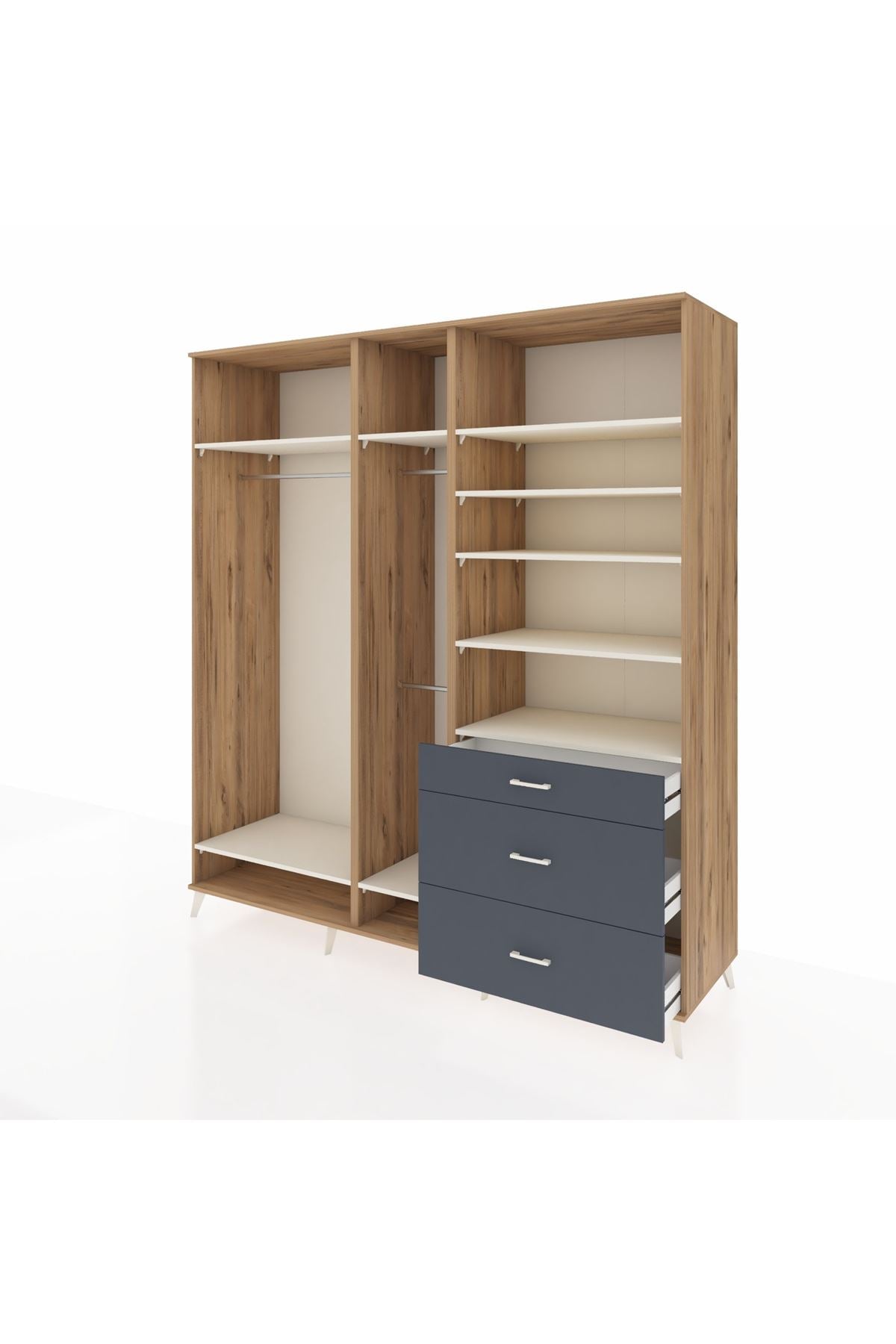 Kronos Dolap 9 Raflı 3 Çekmeceli 3 Askılı 220x59x243 Çam-Aytaşı/Antrasit