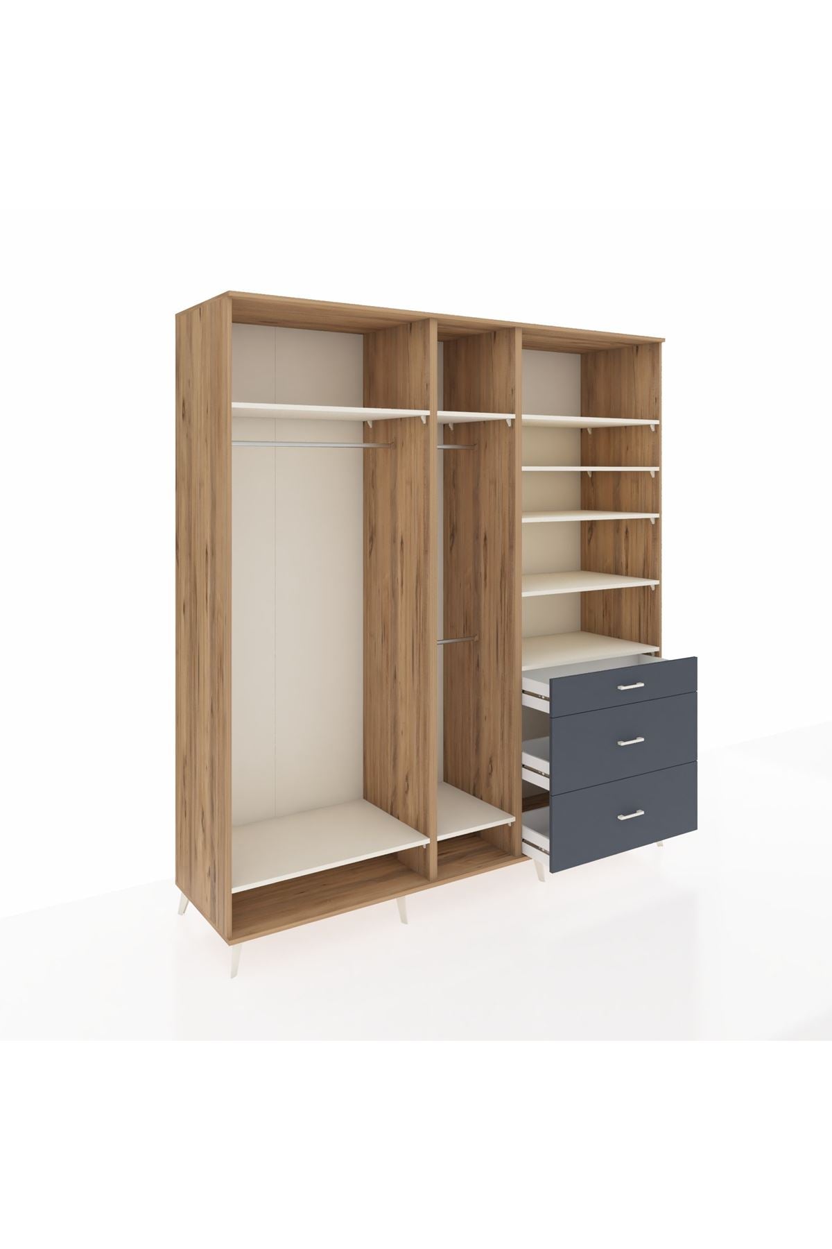 Kronos Dolap 9 Raflı 3 Çekmeceli 3 Askılı 220x59x243 Çam-Aytaşı/Antrasit