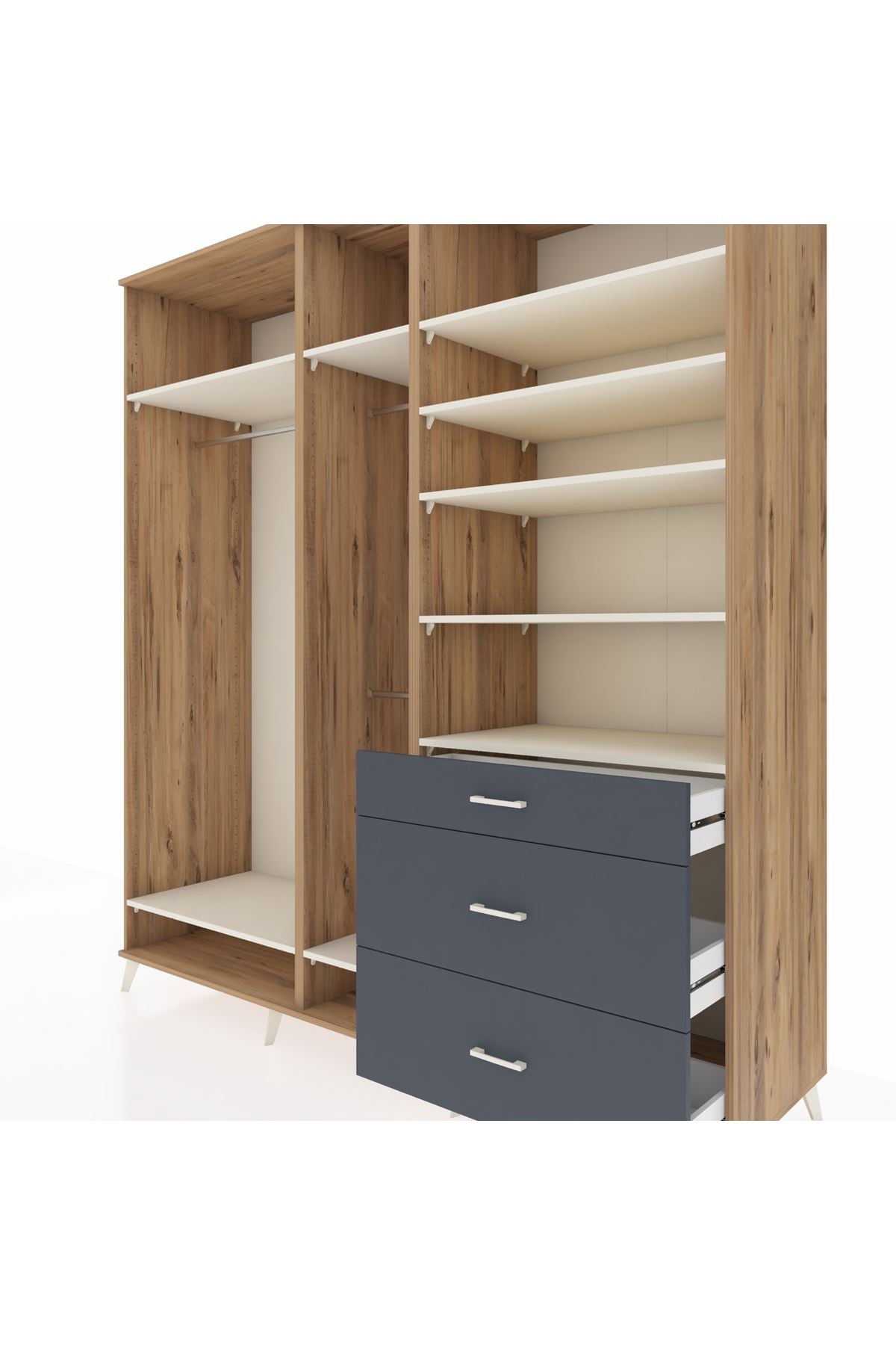 Kronos Dolap 9 Raflı 3 Çekmeceli 3 Askılı 220x59x243 Çam-Aytaşı/Antrasit