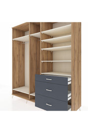 Kronos Dolap 9 Raflı 3 Çekmeceli 3 Askılı 220x59x243 Çam-Aytaşı/Antrasit