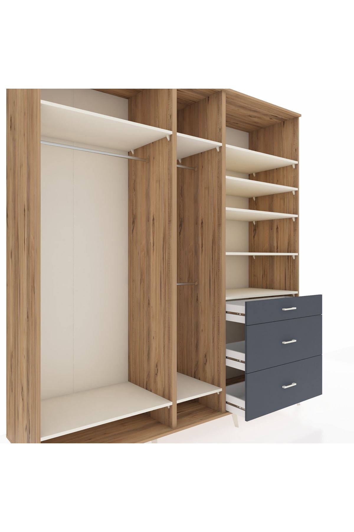 Kronos Dolap 9 Raflı 3 Çekmeceli 3 Askılı 220x59x243 Çam-Aytaşı/Antrasit