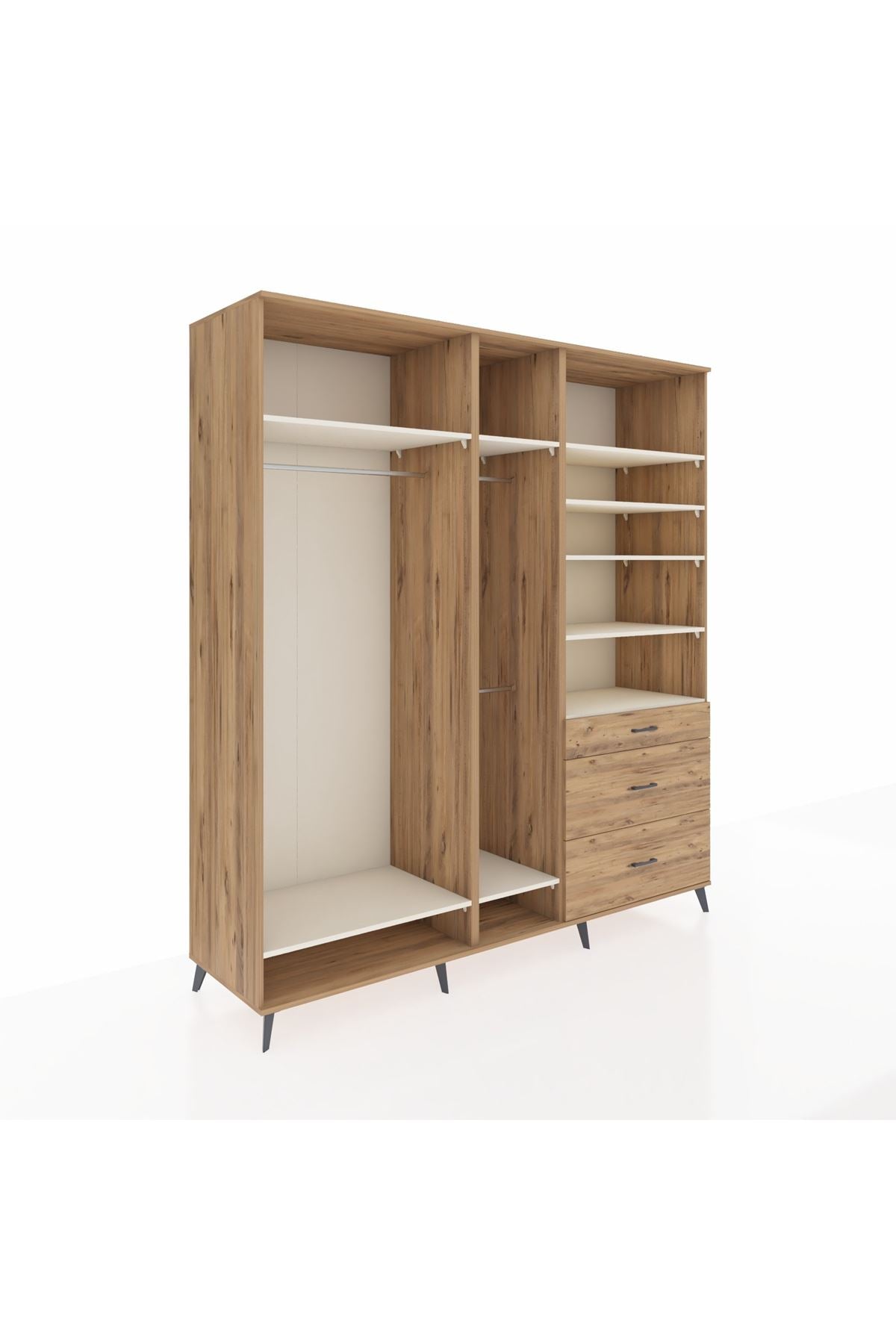 Kronos Dolap 9 Raflı 3 Çekmeceli 3 Askılı 220x59x243 Çam-Aytaşı/Çam